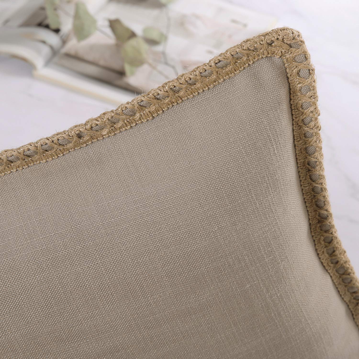 Phantoscope Pack Of 2 Farmhouse Decorative Throw Pillow Covers Burlap Linen Trimmed Tailored Edges Beige 18 X 18 Inches, 45 X 45