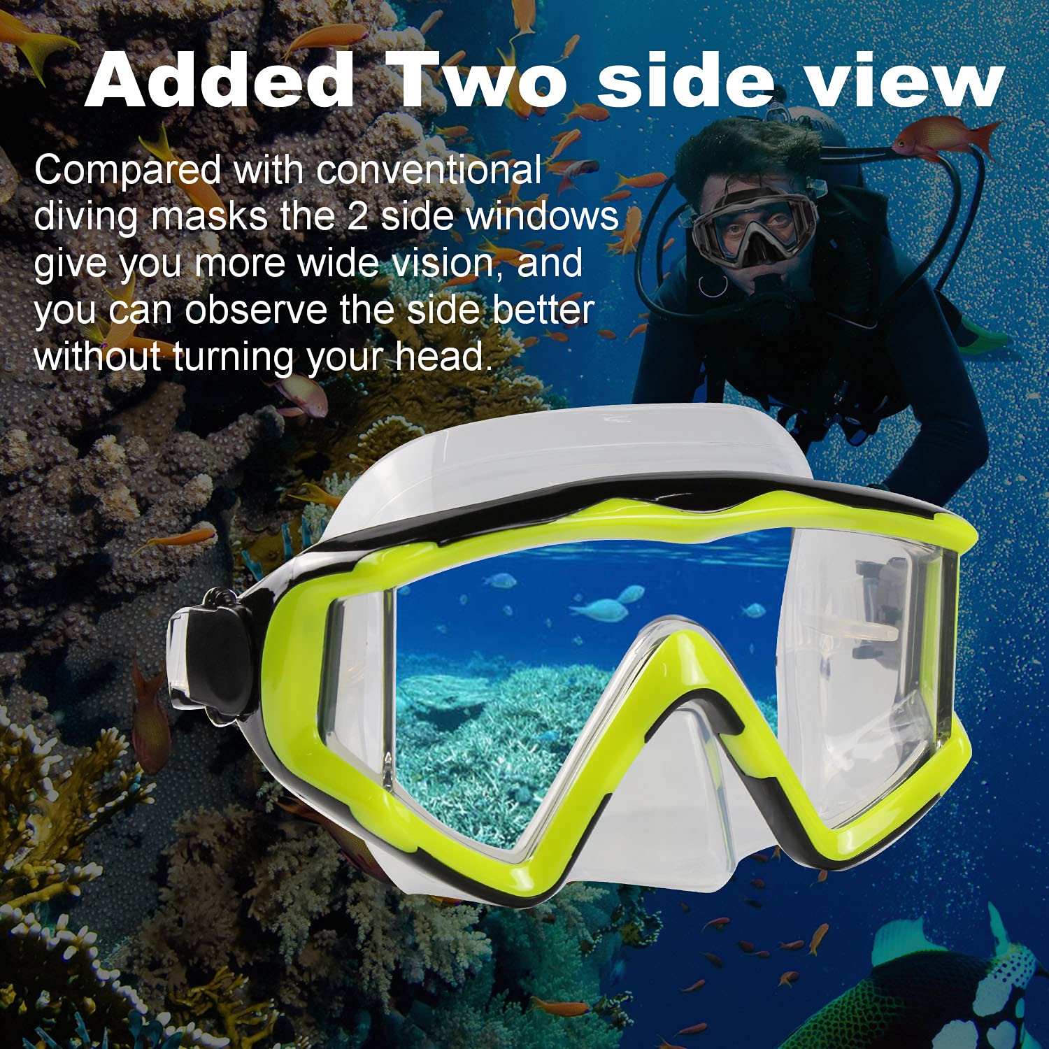 Aqua A Dive Sports Diving Mask Anti-Fog Swimming Snorkel Mask Suitable For Adults Scuba Dive Swim Snorkeling Goggles Masks (Yell