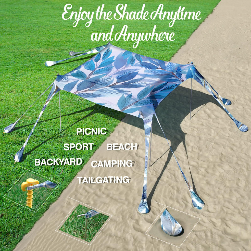 Rhino Valley Beach Tent,10X10 Ft Beach Shade Upf50+ Protection,Beach Canopy With 8 Sandbags 4 Stability Poles,Outdoor Beach Tent