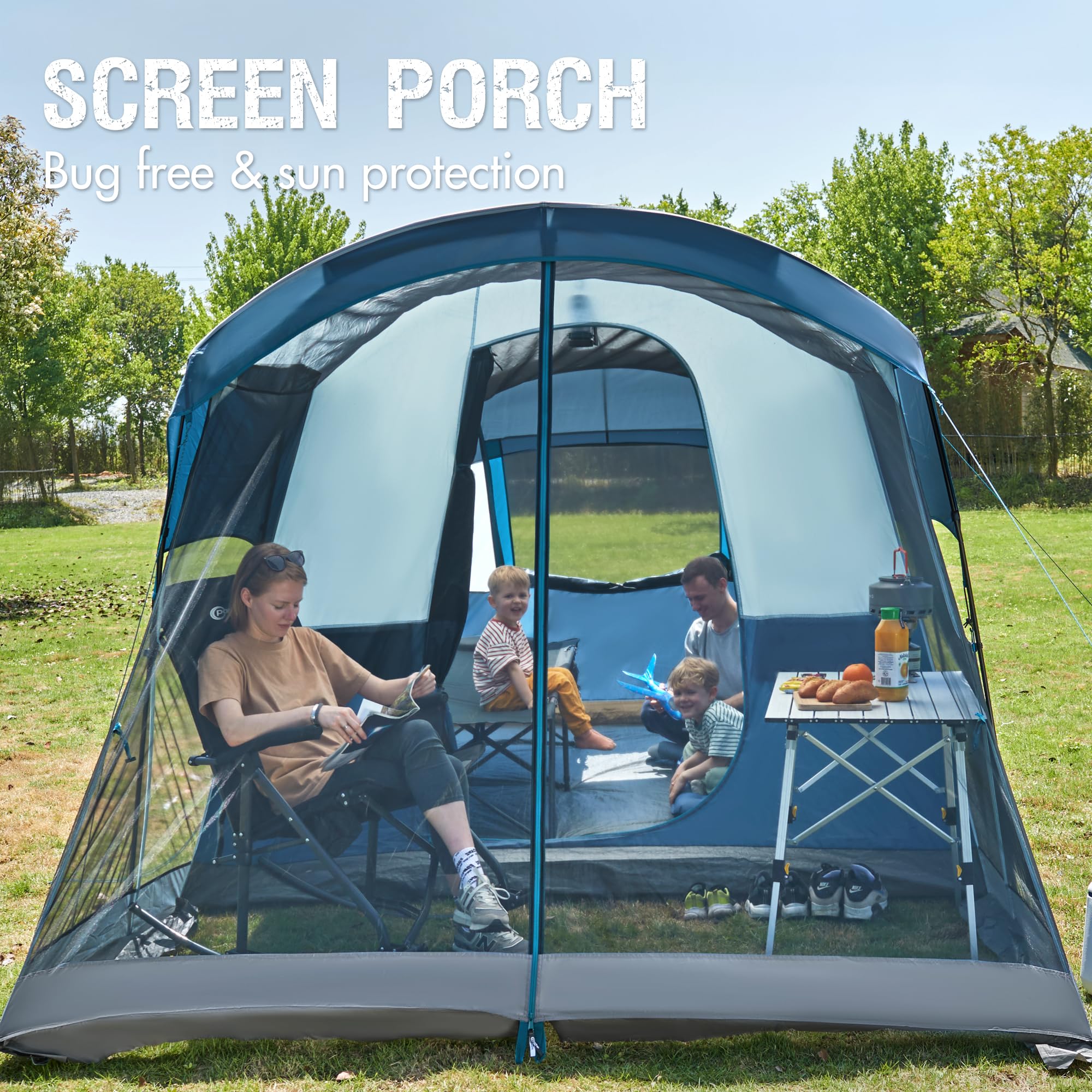 Portal 6 Person Family Camping Tents With Screen Porch, Weater Resistant 7' Tall Tent With Rainfly & Upgrated Poles, Easy Setup