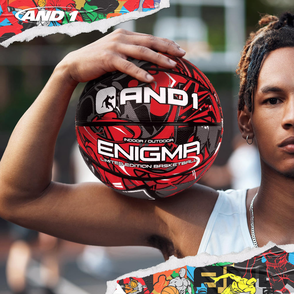 AND1 Enigma Rubber Basketball: Official Regulation Size 7 (29.5 inches) Street Basketball - Deep Channel Construction Streetball