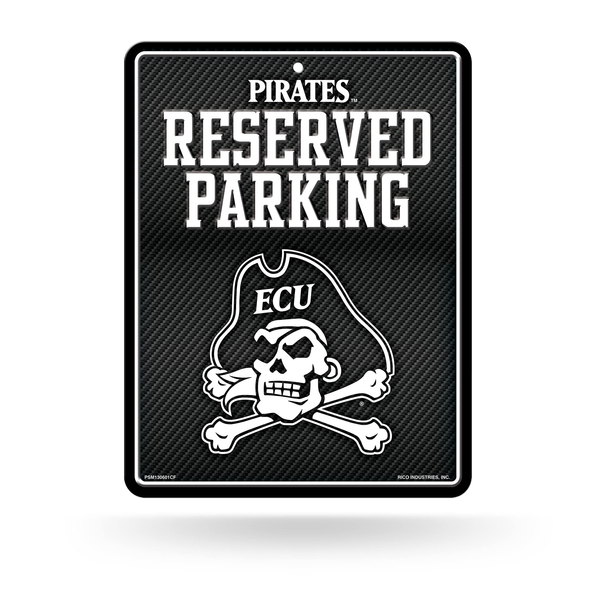 Rico Industries NCAA East Carolina Pirates Metal Parking Sign 8.5 x 11 Carbon Fiber Metal Parking Sign - Great for Man Cave, Bed