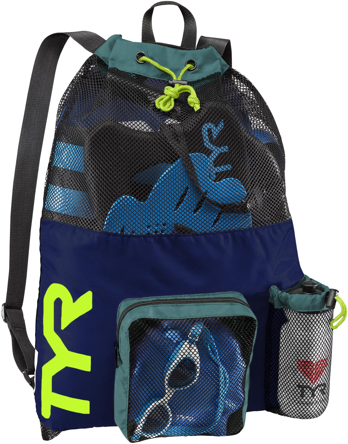 TYR Big Mesh Mummy Backpack for Swim, Gym and Workout Gear, Black, 40-Liter Capacity