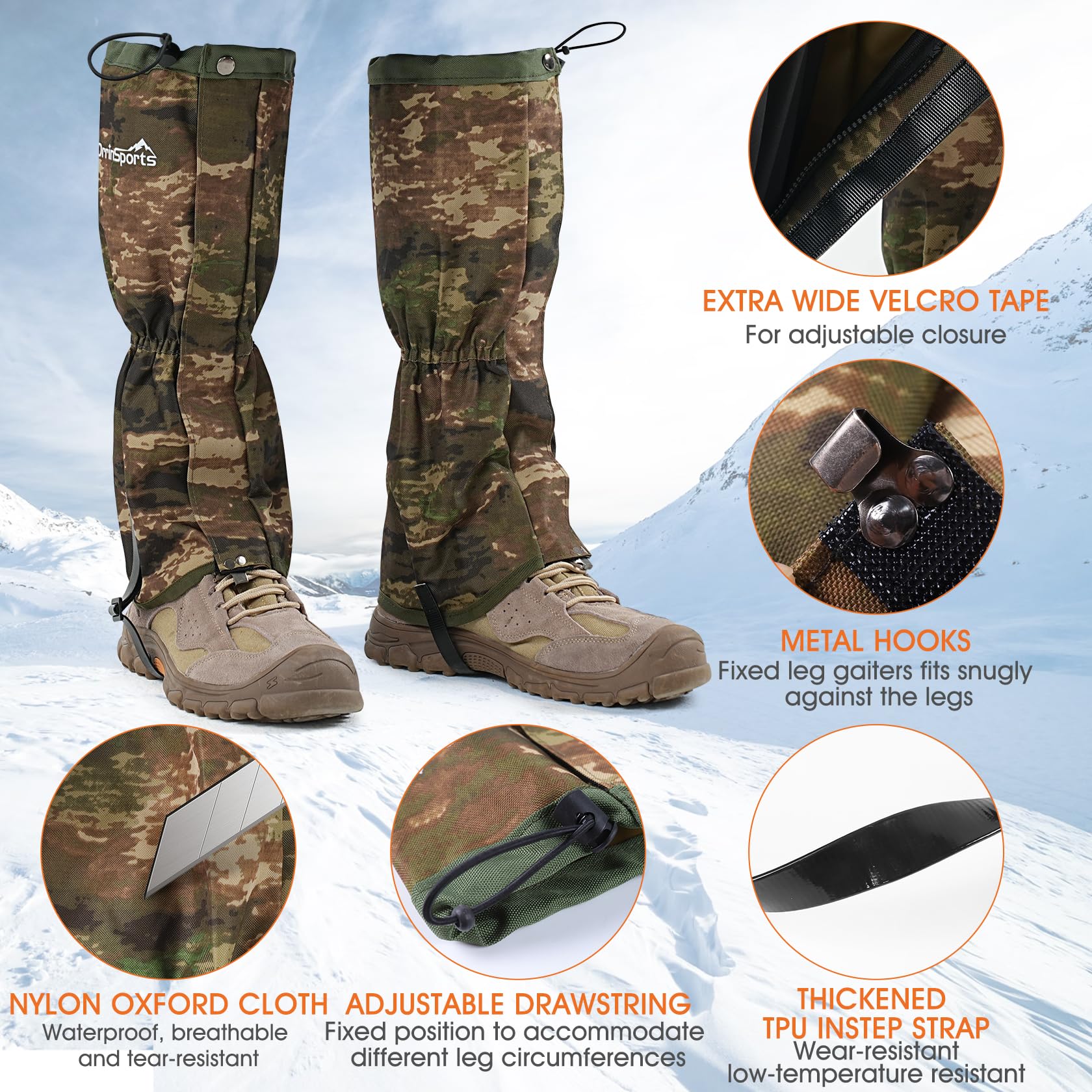 Waterproof Adjustable Leg Gaiters For Men And Women Gators For Hiking Boots In Snow Hunting Sand And Mud Mountain Climbing Or Sn