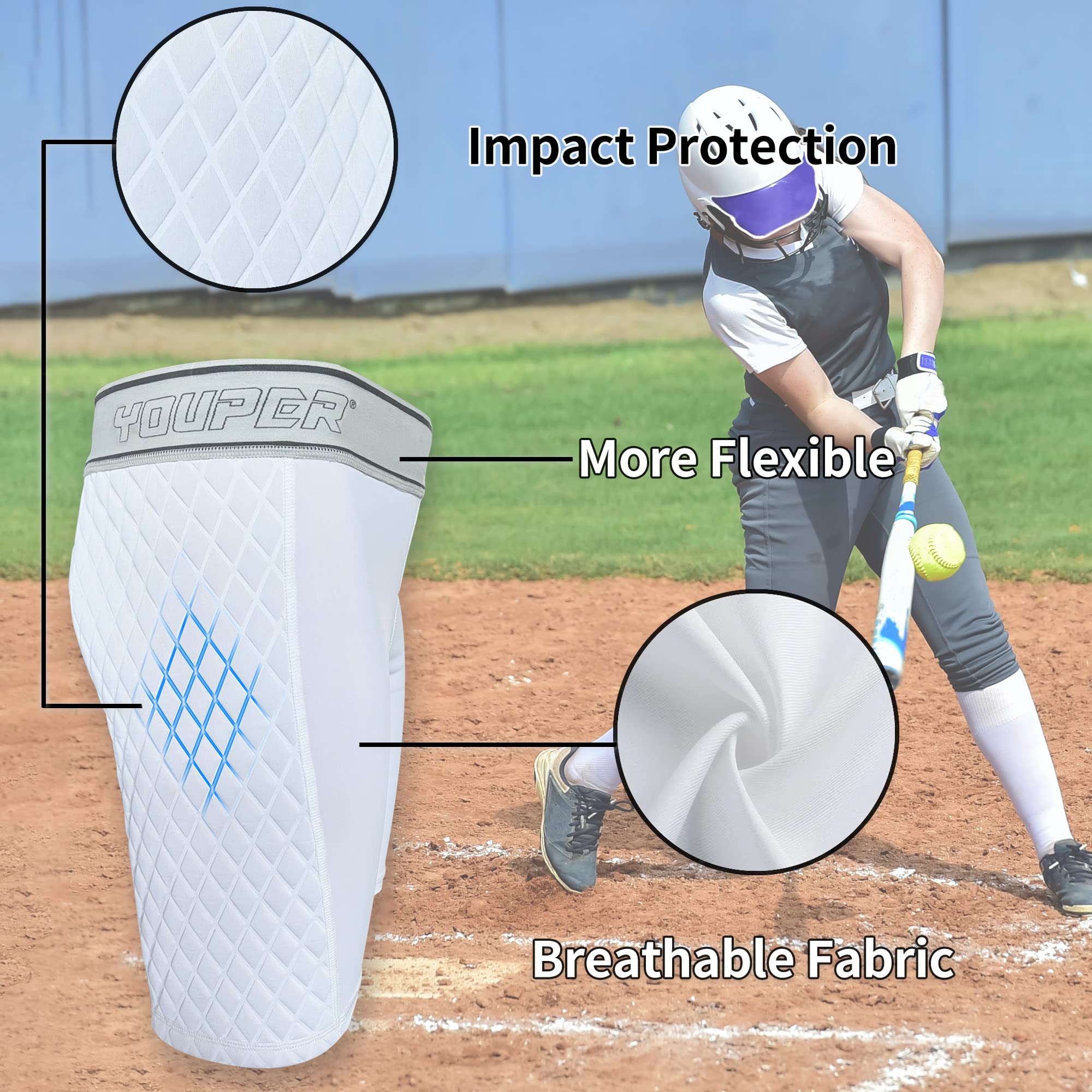 Youper Youth Girls Classic Compression Softball Sliding Shorts, Padded Softball Sliders (White/Grey, Medium)