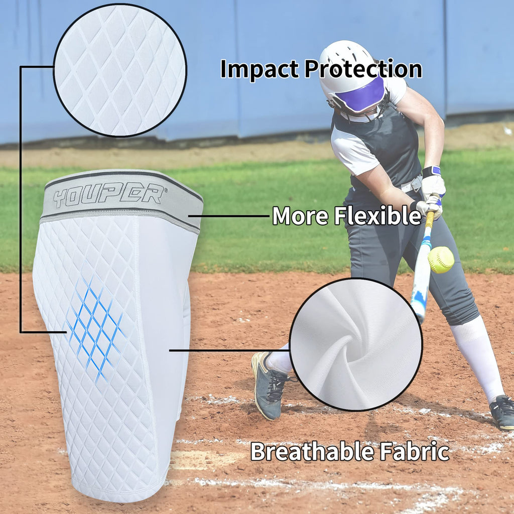 Youper Youth Girls Classic Compression Softball Sliding Shorts, Padded Softball Sliders (White/Grey, X-Large)