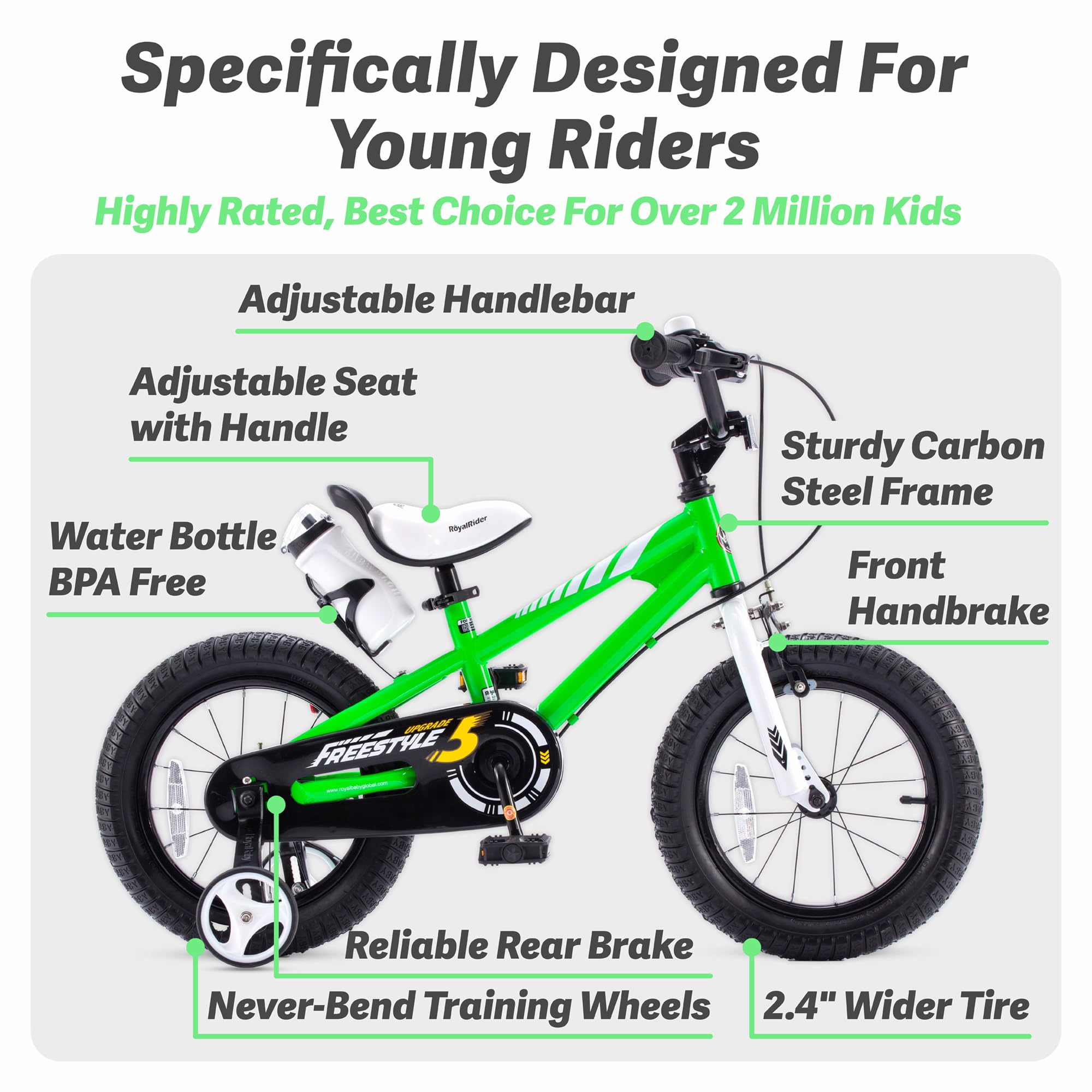 Royalbaby Freestyle Kids Bike 20 Inch Wheel Bicycle Teens Bmx With Dual Hand Brakes Kickstand Boys Girls Ages 6-10 Years, Green