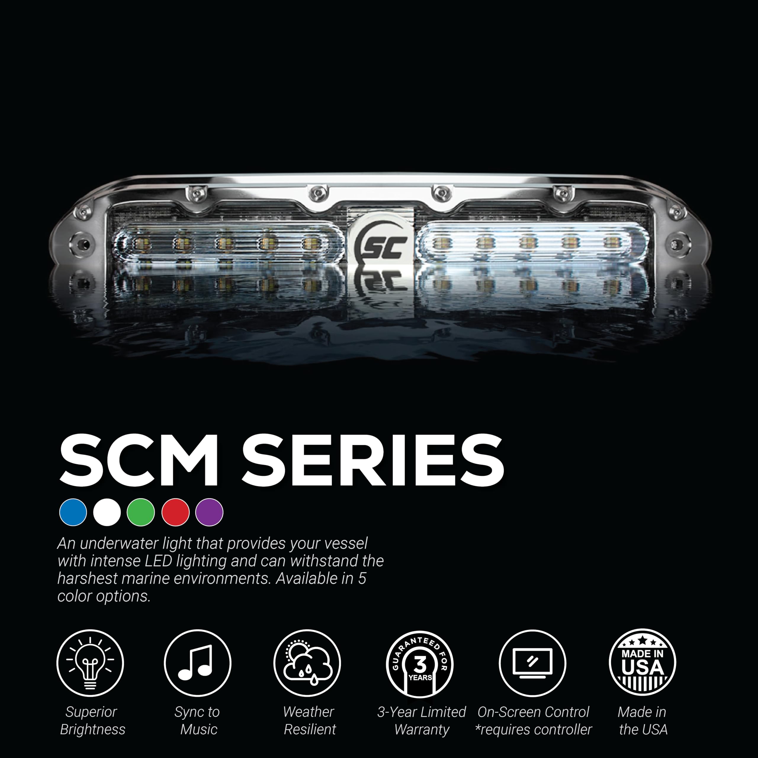 Shadow-Caster Scm-6 Led Underwater Boat Light - Great White - 316 Stainless Steel Housing - Polycarbonate Lens - Ip68 Fully Subm