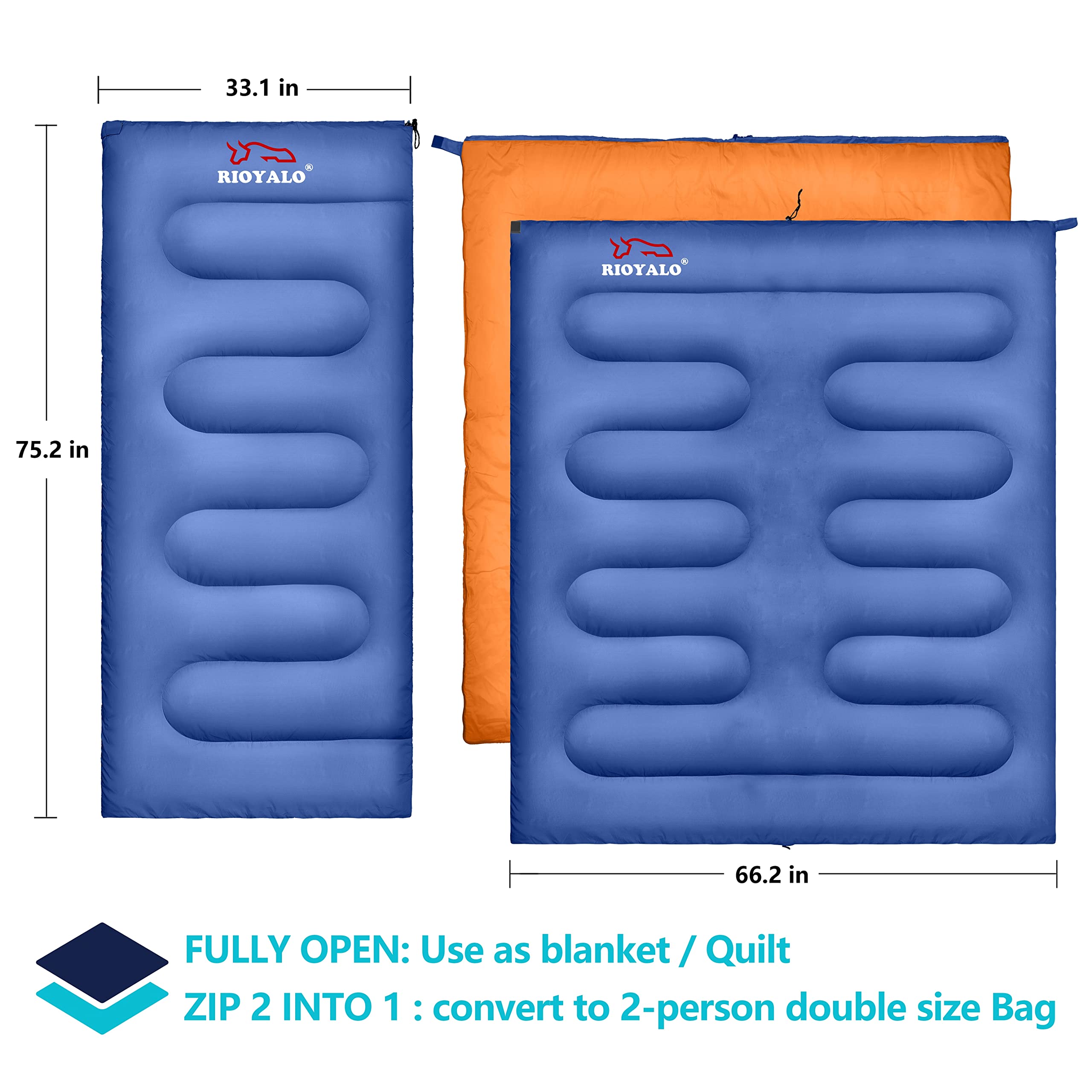 Rioyalo Backpacking Sleeping Bag For Adults Youth - Compact Lightweight Waterproof - 3 Season Cool/Warm Weather - Summer Spring