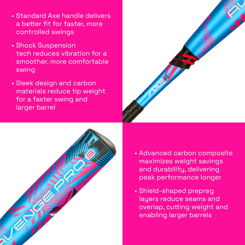 Axe Avenge Pro 3 Composite Usa Baseball Bat | Drop -10 | 3-Piece Hybrid | 2 5/8'' Barrel | Standard Axe Handle | Light Swinging