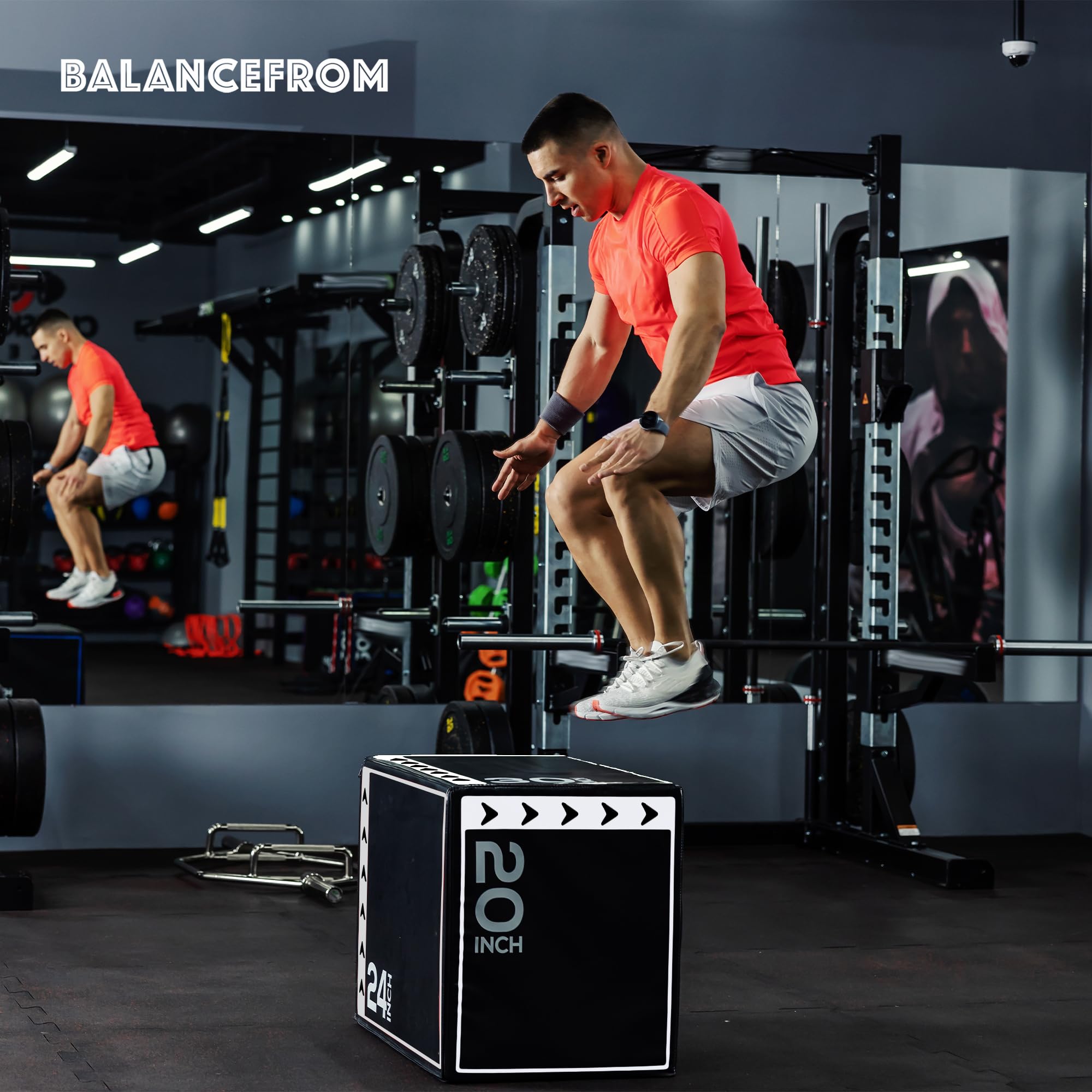 Balancefrom 3 In 1 20 Inch 24 Inch 30 Inch Foam Plyometric Box Jumping Exercise Jumping Trainer, Black & White, 16-Pound