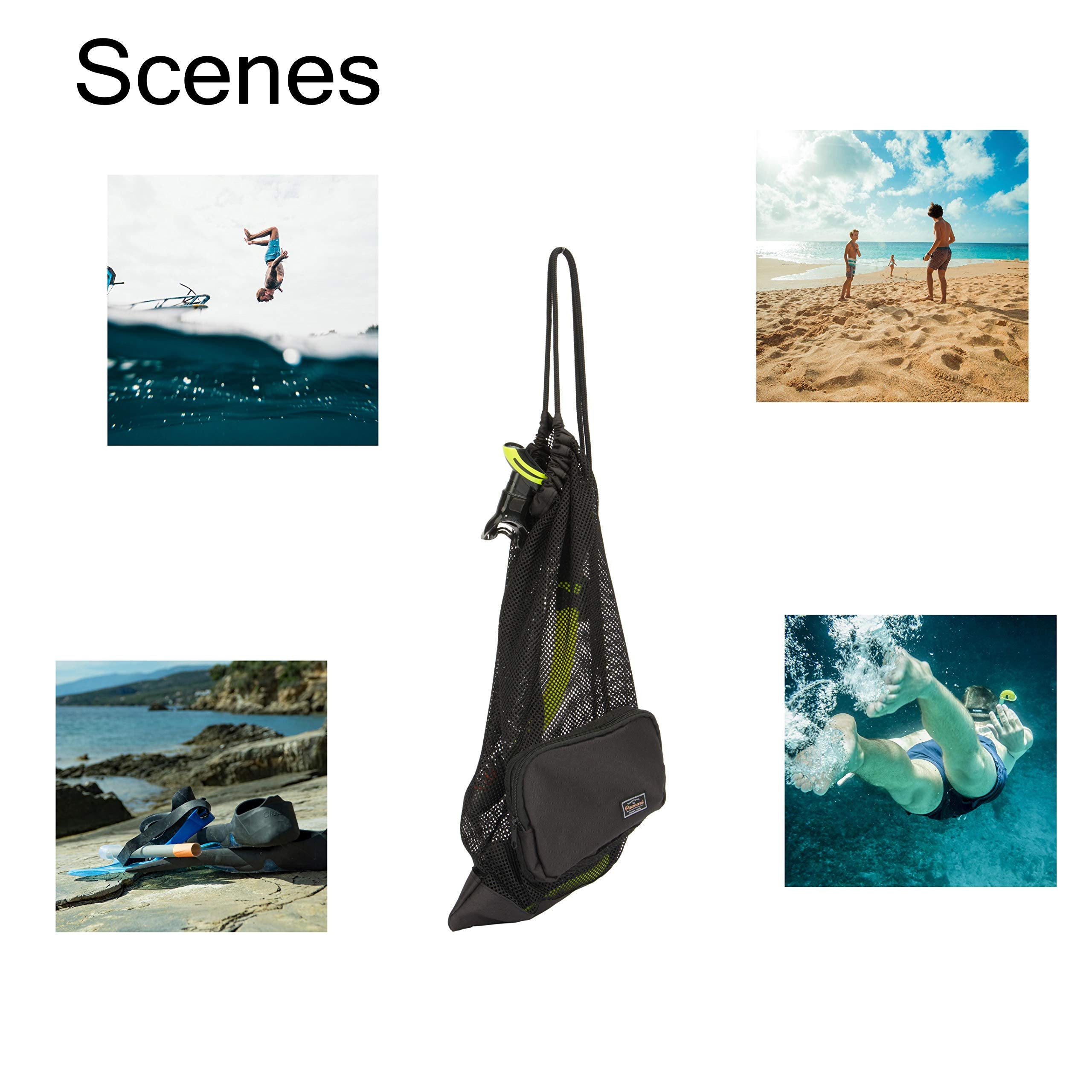 Pacmaxi Snorkeling Gear Bag, Shoulder Strap Mesh Draw Bag For Scuba, Snorkel, Swim, Can Holds Diving Mask, Dry Top Snorkel, Trek
