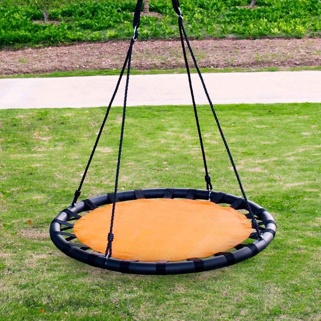 Clevr 40'' Tree Net Teslin Web Saucer Round Swing, Detachable 360 Degree Spin Swivel Hanging Hardware & Adjustable 71'' Height R