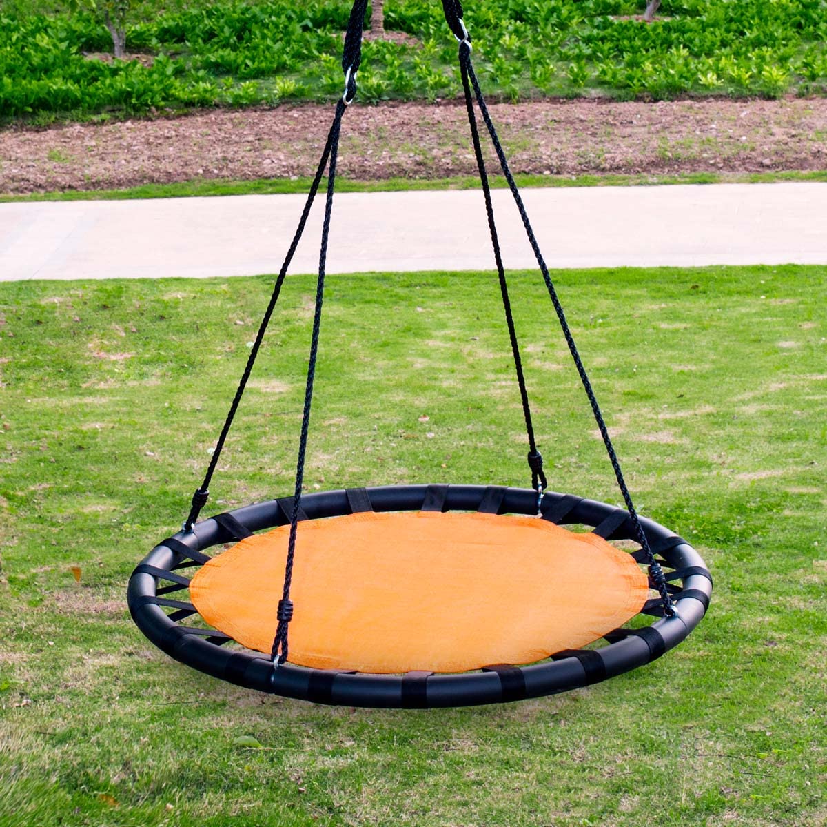 Clevr 40'' Tree Net Teslin Web Saucer Round Swing, Detachable 360 Degree Spin Swivel Hanging Hardware & Adjustable 71'' Height R