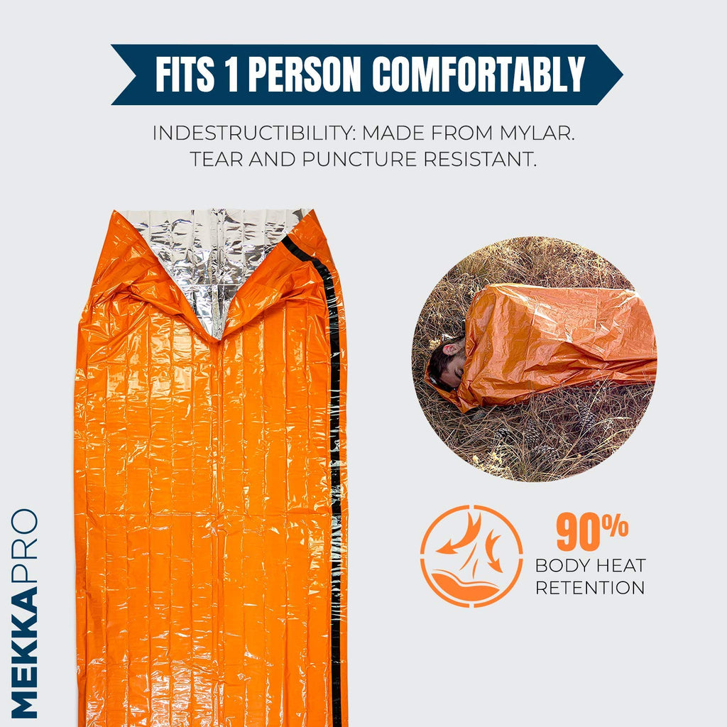 Mekkapro Sos Emergency Thermal Bivy Sleeping Bag With Survival Whistle, Survival Bivvy Sack, Mylar Emergency Blanket