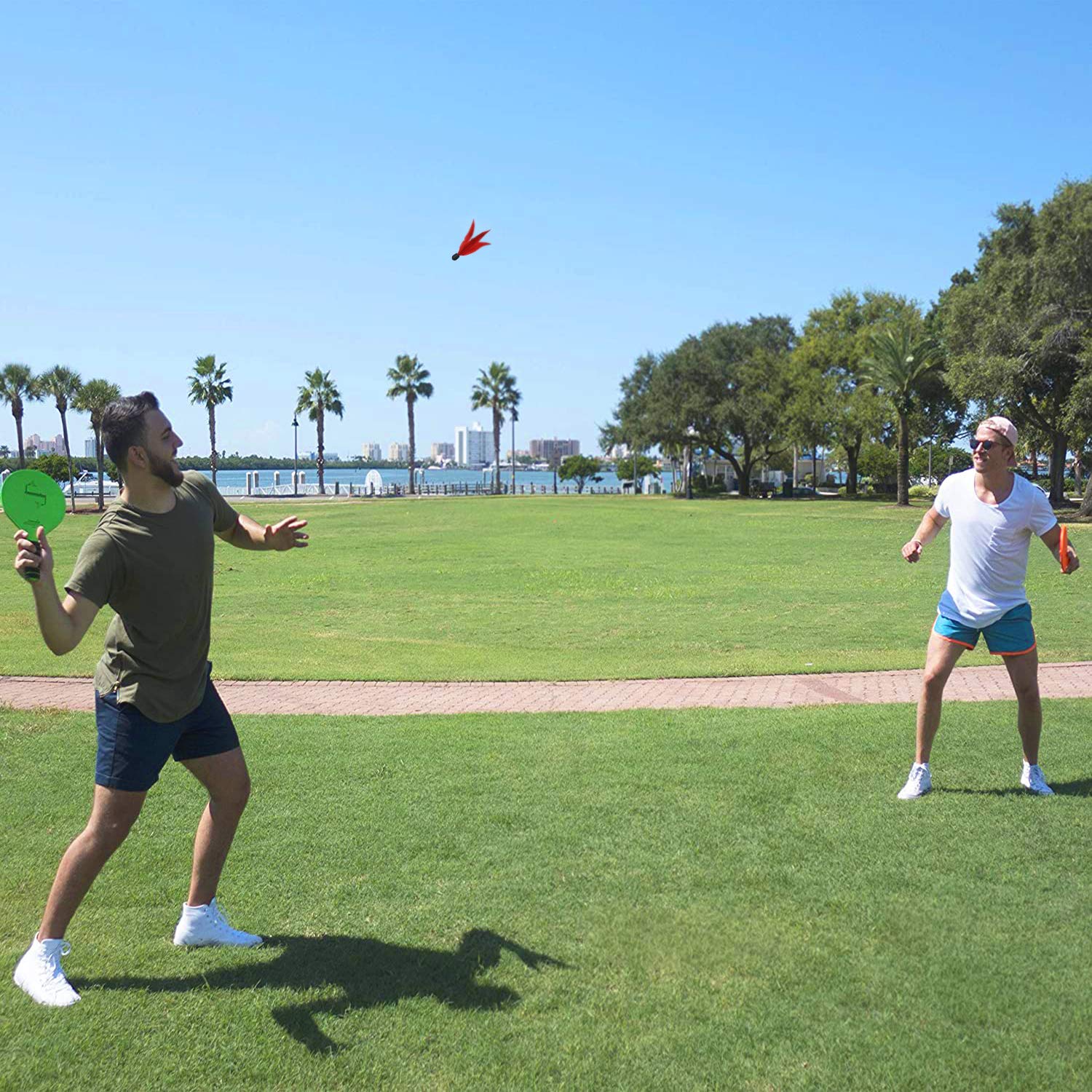 Funsparks Jazzminton Paddle Game Select Double - 4 Paddles 11 Birdies 4 Balls - A Must Have Racquet Game - Lawn, Yard, Beach Gam