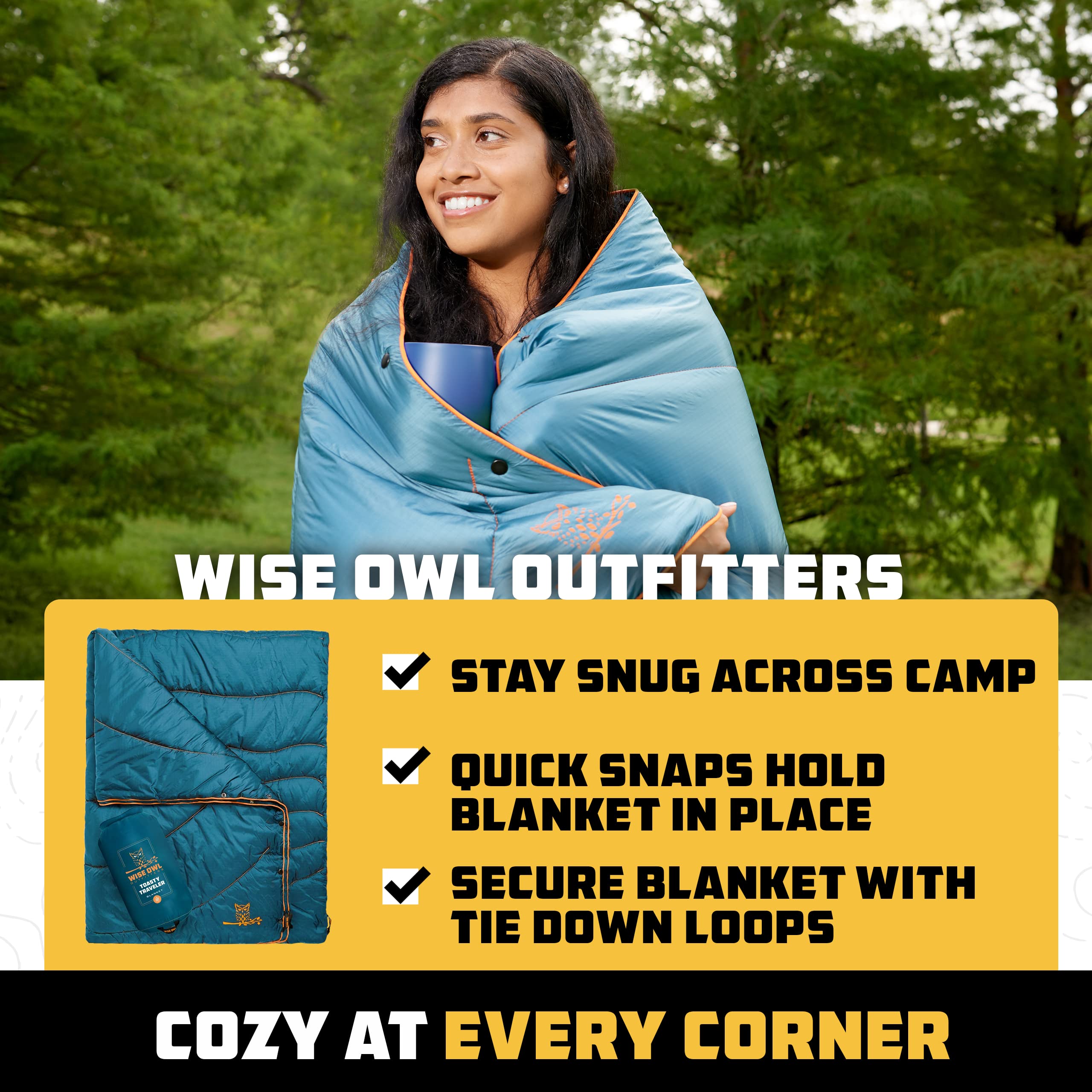 Wise Owl Outfitters Outdoor Camping Blanket - Lightweight Packable Puffy Quilt For Backpacking, Hiking & Travel - Warm Water Res