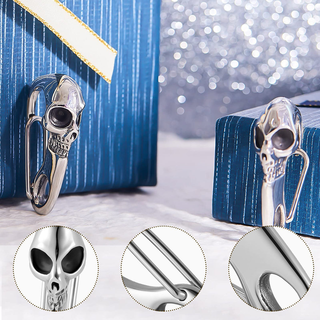 Hicarer 2 Pieces Skull Key Chain Skull Wallet Chain For Men Heavy Metal Skull Key Ring Skull Clasp Key Buckle (Silver)