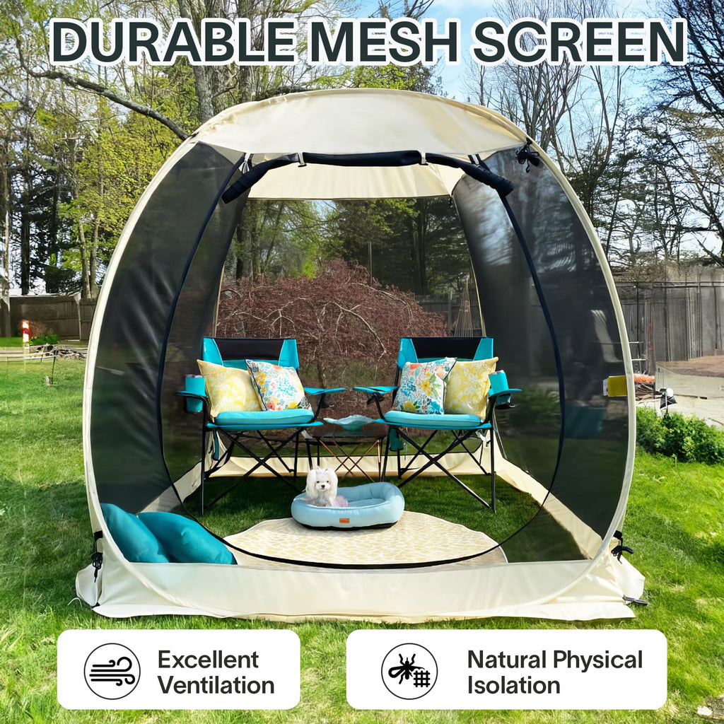 Alvantor Pop Up House Tent, Outdoor Canopy Tent With Uv Resistant, Easy Up Foldable Screen House For Camping Garden, Beige, 6 X6