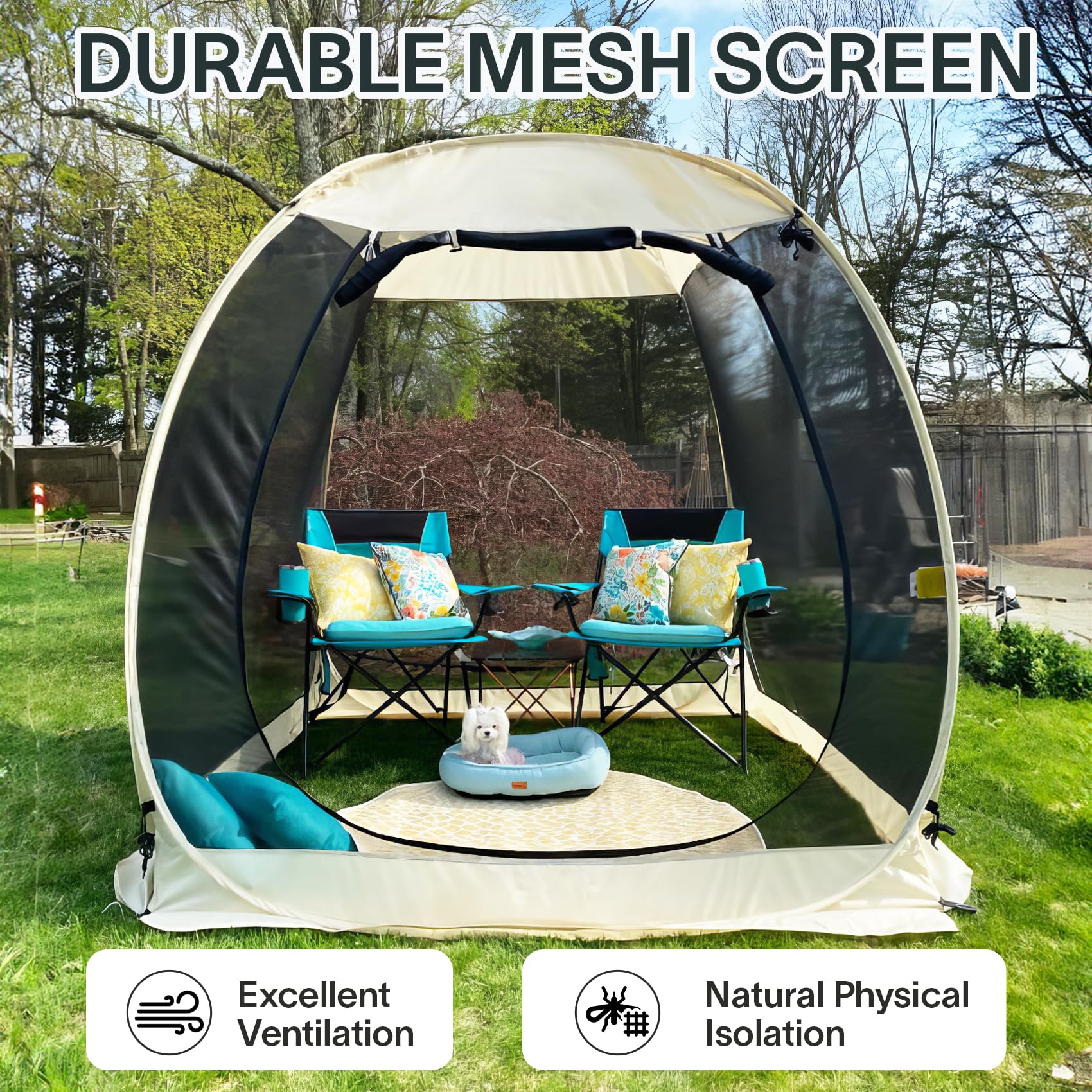 Alvantor Pop Up House Tent, Outdoor Canopy Tent With Uv Resistant, Easy Up Foldable Screen House For Camping Garden, Beige, 6 X6