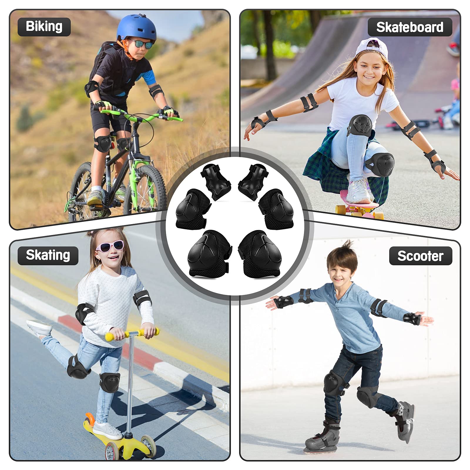 Wemfg Kids Protective Gear Set Knee Pads For Kids 3-14 Years Toddler Knee And Elbow Pads With Wrist Guards 3 In 1 For Skating Cy