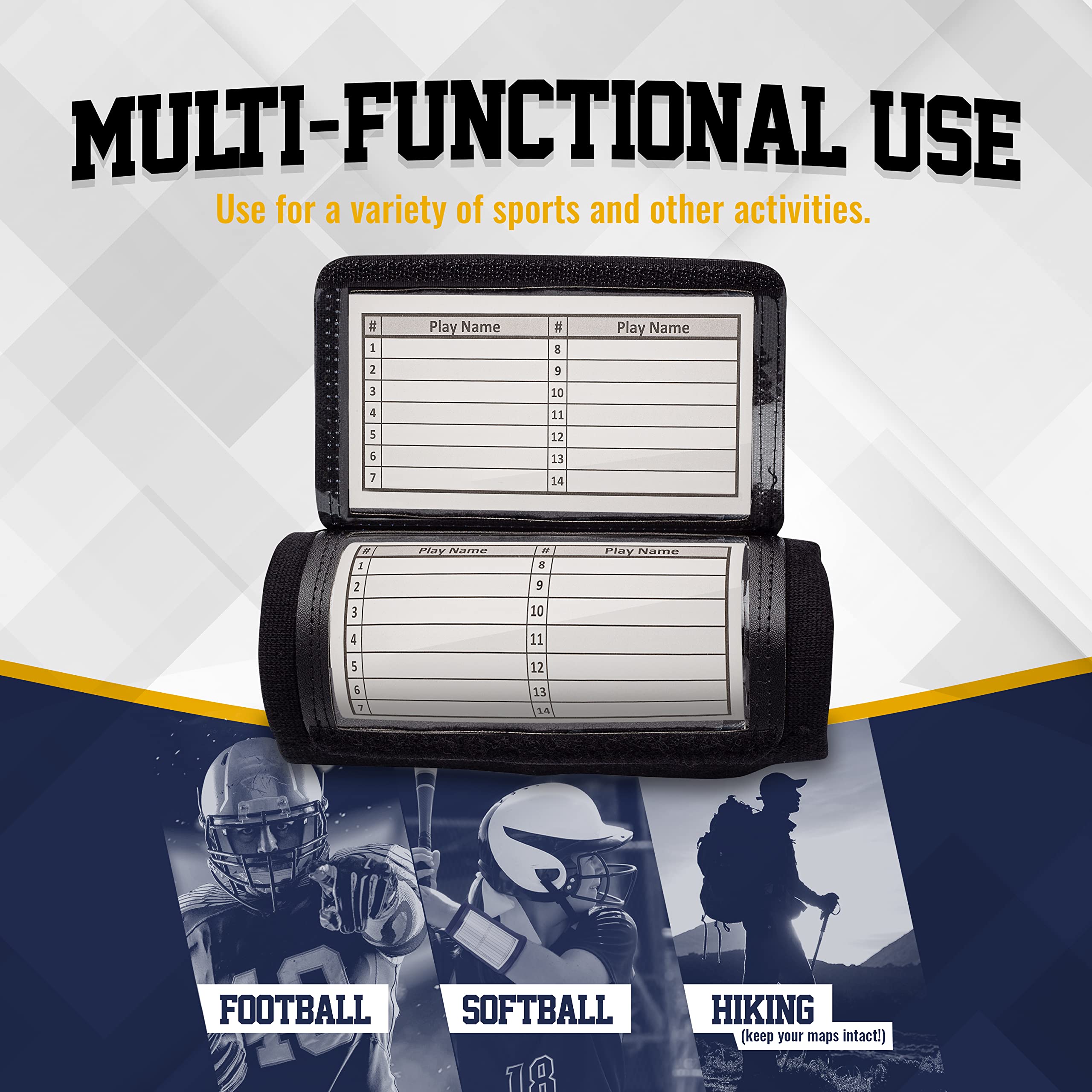 Gsm Brands Quarterback (Qb) Play Wristband - Youth Size - Pro Football Armband Playbook - 20 Pack (Black)