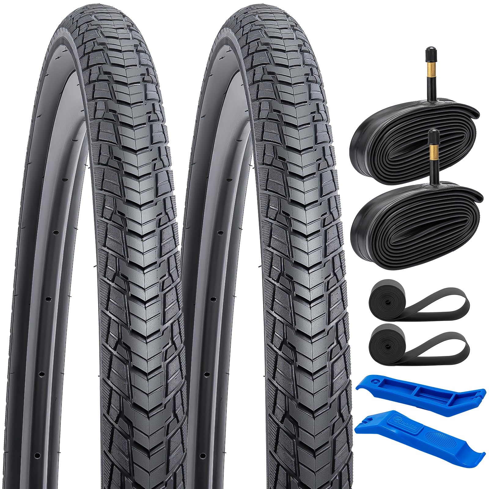 2-Pack 700C Road Bike Tires 700 X 35C (35-622) Plus 2 Pack 700C Bike Tubes 700X35/43C Av48Mm Schrader Valve With 2 Rim Strips Co