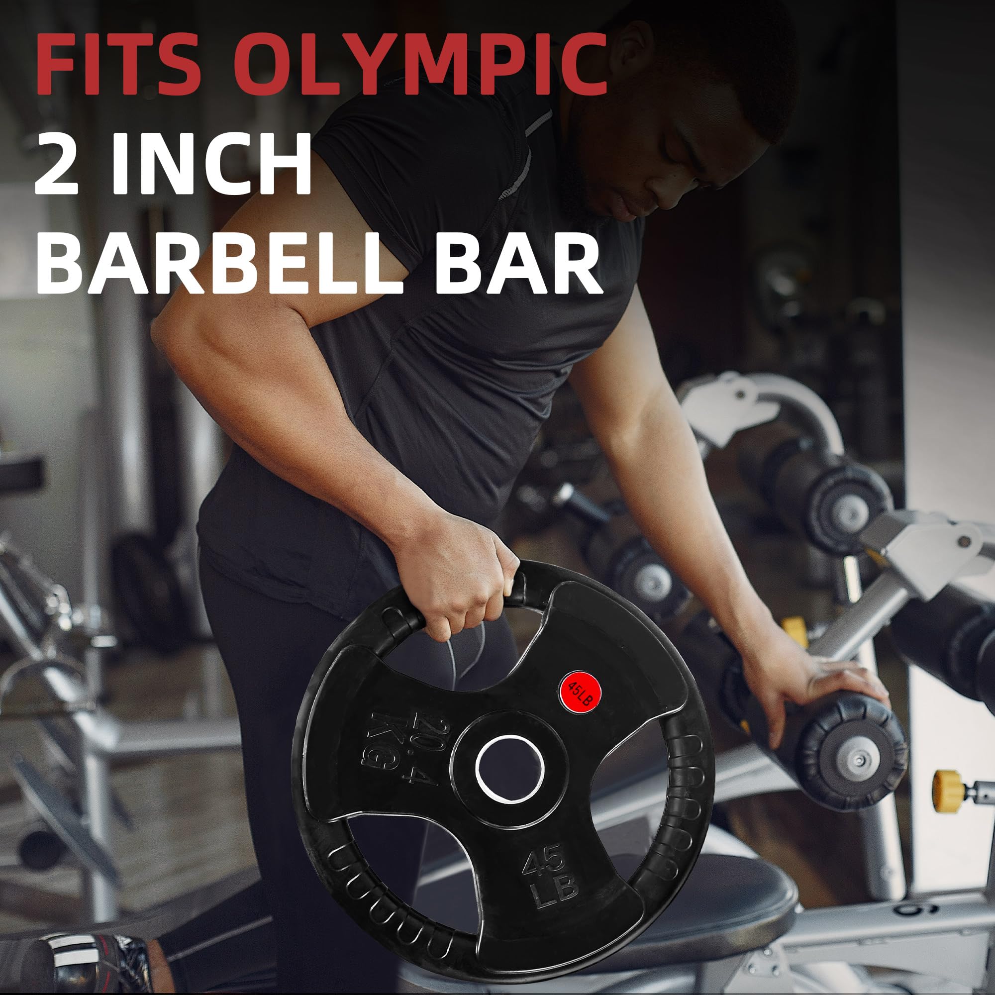 Fitvids Olympic Cast Iron 2-Inch Weight Plate for Strength Training & Weightlifting - Rubber Coate Style - 45LB (Pair) - Black