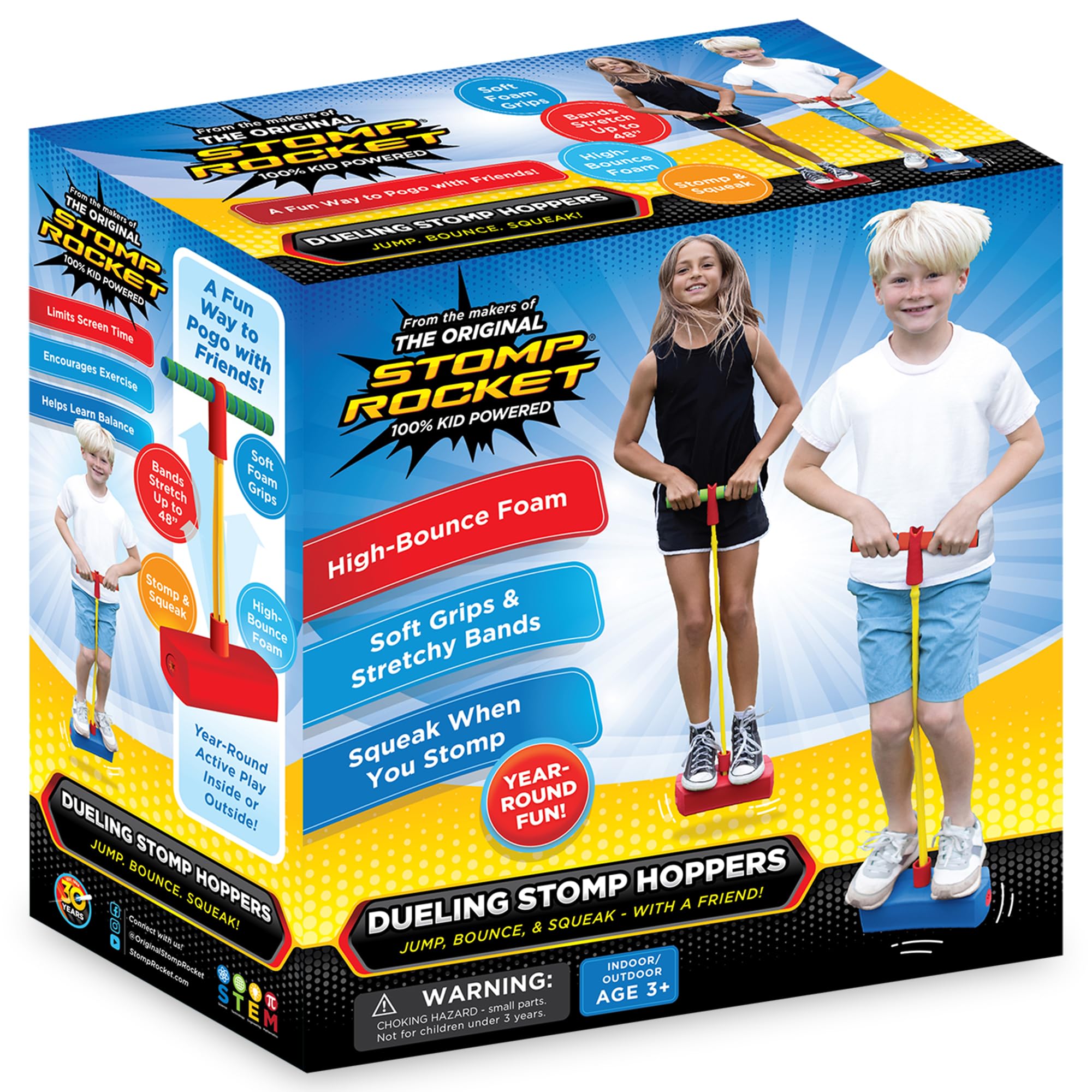 Stomp Rocket Dueling Stomp Hopper - Jump, Bounce & Squeak Foam POGO Jumper for Kids - Toddler Pogo Stick with Soft Grips & Stret