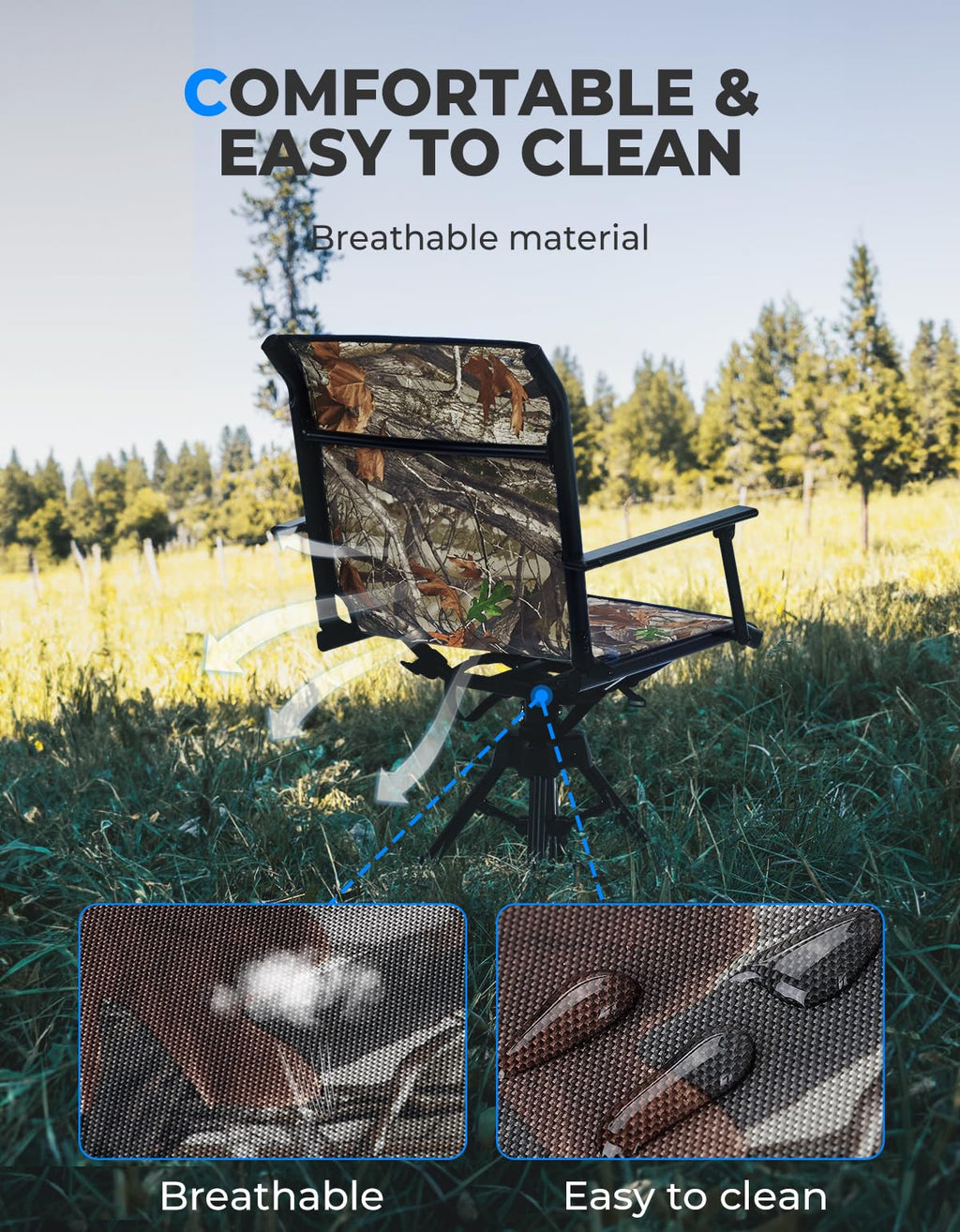 Kemimoto 360 Degree Silent Swivel Blind Hunting Chair, 320 Lbs Camo Height Adjustable Quick Folding Portable Comfortable Hunting