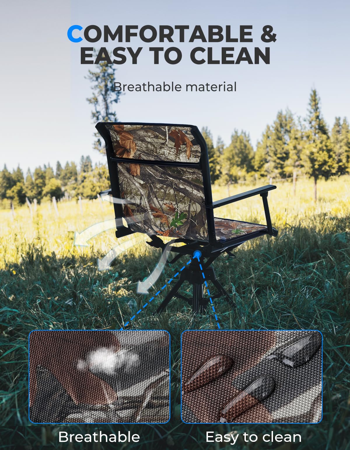 Kemimoto 360 Degree Silent Swivel Blind Hunting Chair, 320 Lbs Camo Height Adjustable Quick Folding Portable Comfortable Hunting