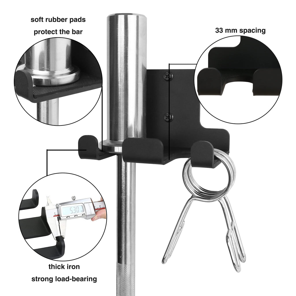Vertical Barbell Rack Barbell Holder Wall Mount Barbell Storage Holder Olympic Bar Hanger For Home Commercial Garage Gym (Double