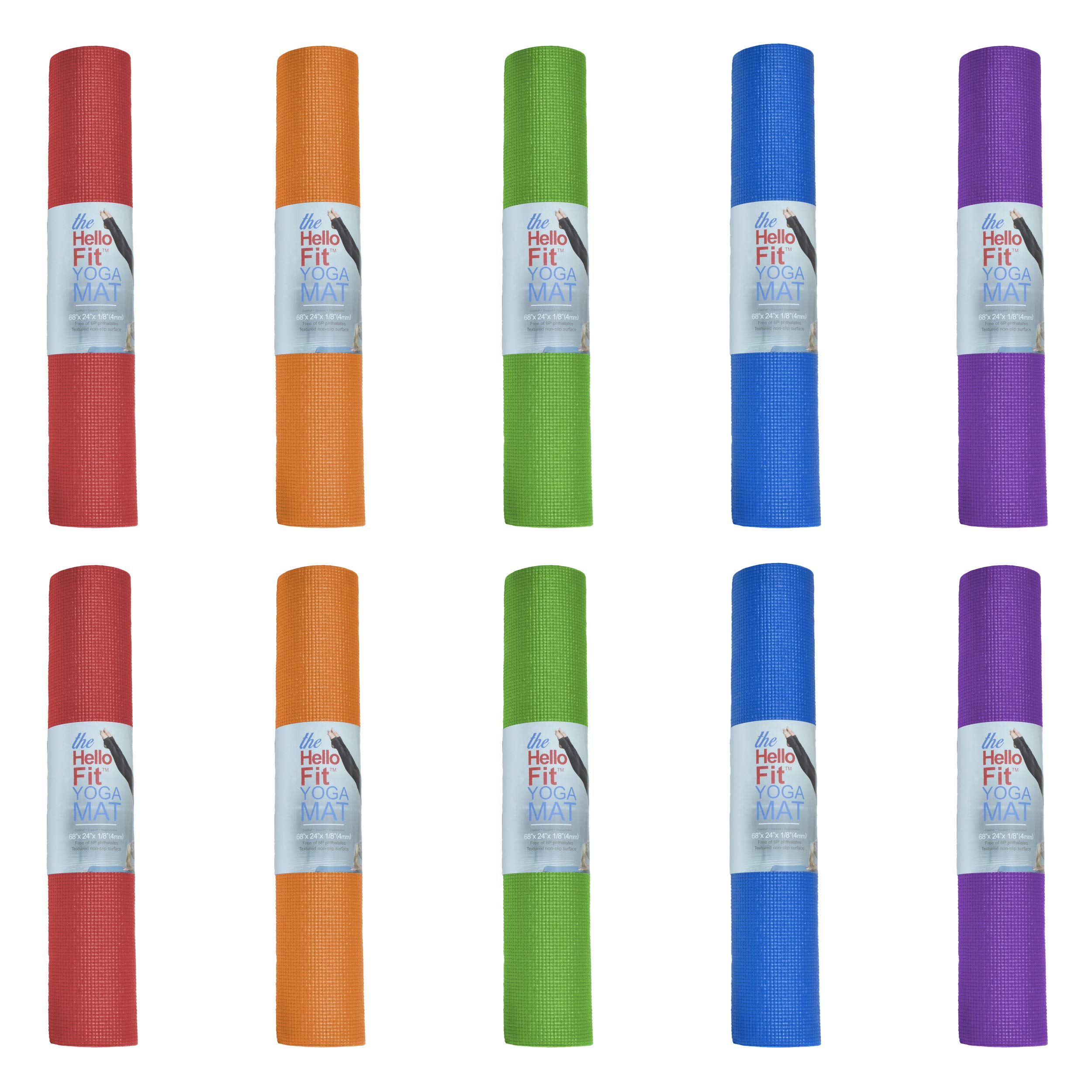 Hello Fit 10-Pack Yoga Mat, 68'' X 24'' Non Slip Exercise Mat, 4Mm Thick Gym Mat For Fitness And Stretching, Bulk Non Toxic Yoga
