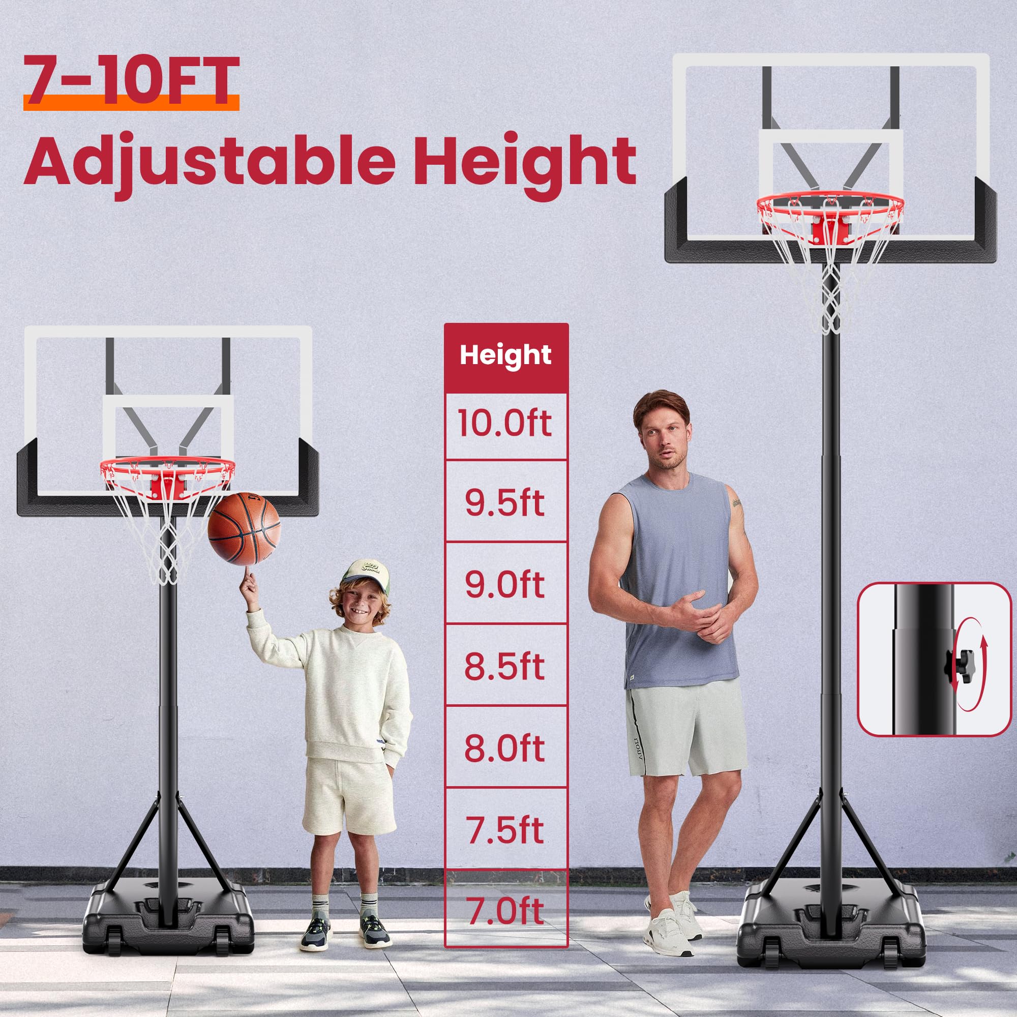 Feelwin Basketball Hoop With Adjustable Height Portable Basketball Goal System For Outdoor Indoor Use 45 Inches Heavy-Duty Steel