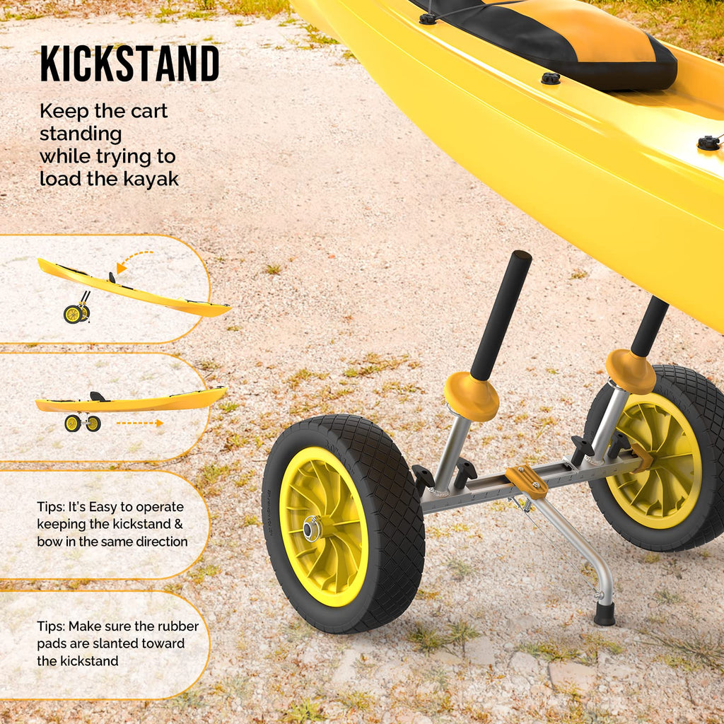 Bonnlo Kayak Cart Dolly Plug-In Kayak Wheels Width Adjustable 6.3''-18.7'' Detachable Canoe Cart 1'' Diameter Posts With 12'' So
