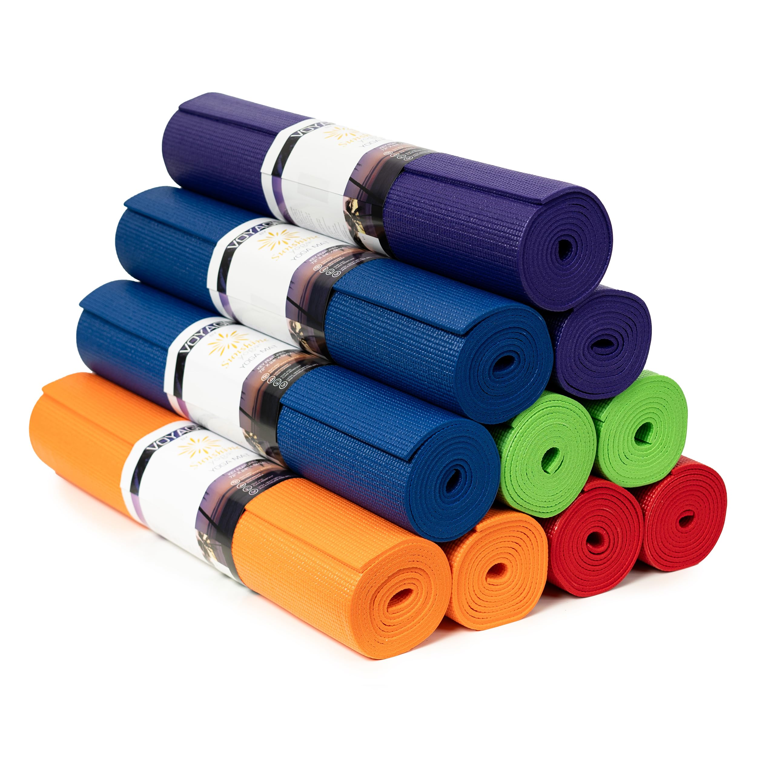 Sunshine Yoga Voyage Yoga Mat, 10 Pack, 72'' X 24'' Professional Studio And Gym Bulk Yoga Mats, 5Mm Thick, Durable, Anti-Tear, N