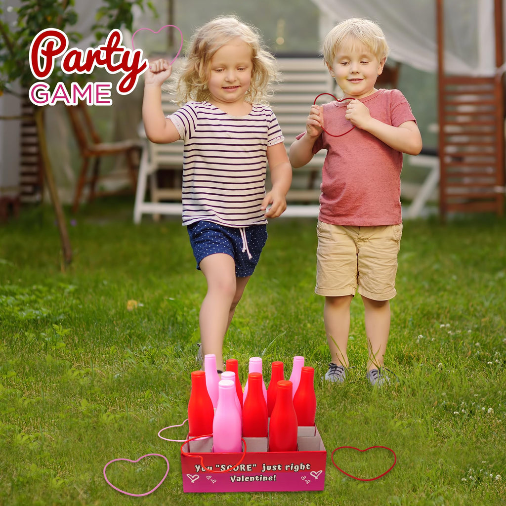 4E'S Novelty Valentine Bottle Ring Toss Game For Kids Party Activity, Indoor/Outdoor Backyard Yard Carnival Game, Classroom Vale