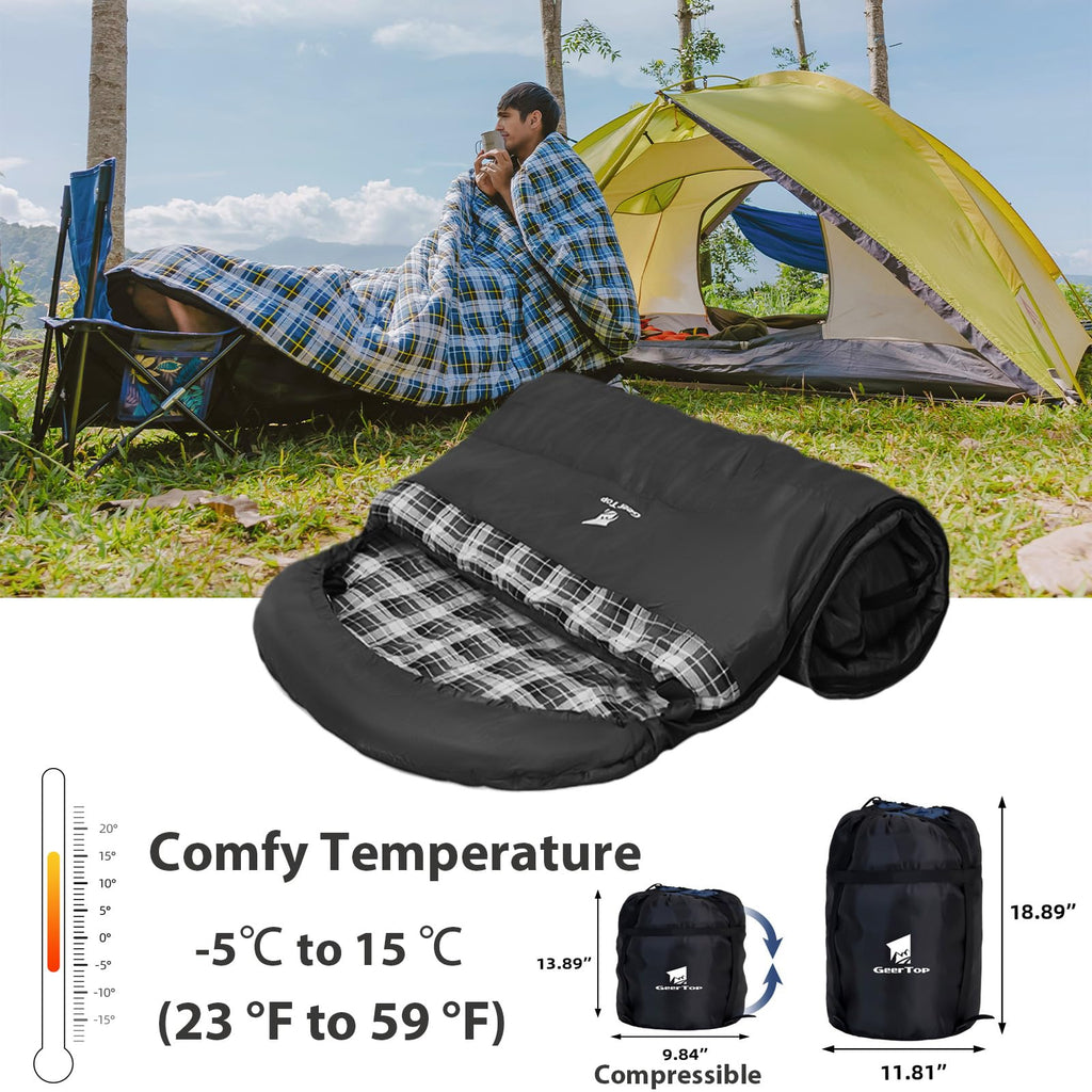 Geertop Portable Sleeping Bag For Camping Lightweight 3 Season Warm & Cold Weather Big & Tall Camp Sleeping Bags For Adults Outd