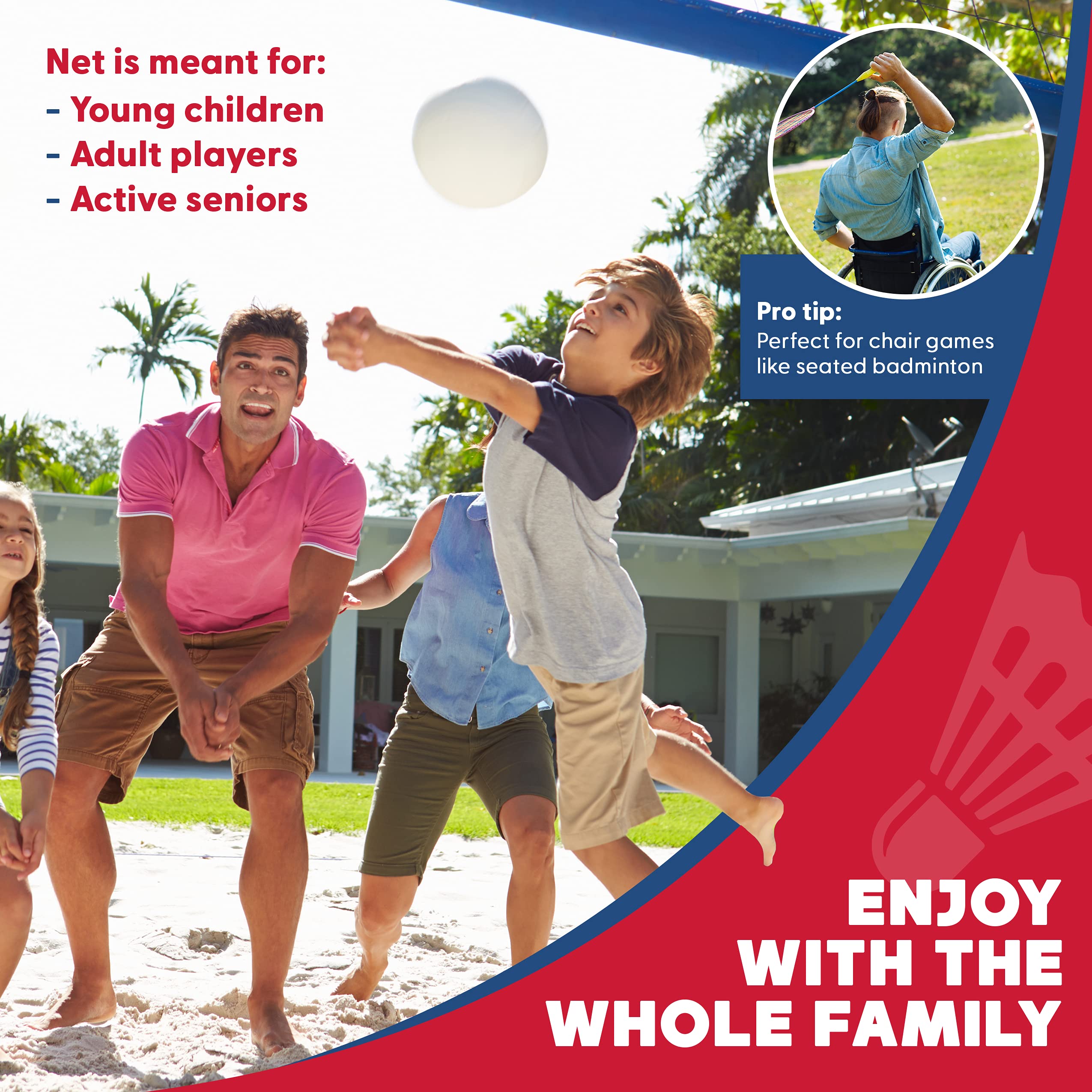 Boulder Portable Badminton Pickleball Net - Foldable/Extendable Poles for Multiple Sports Heights (UP to 5 ft) - Ideal for Tenni