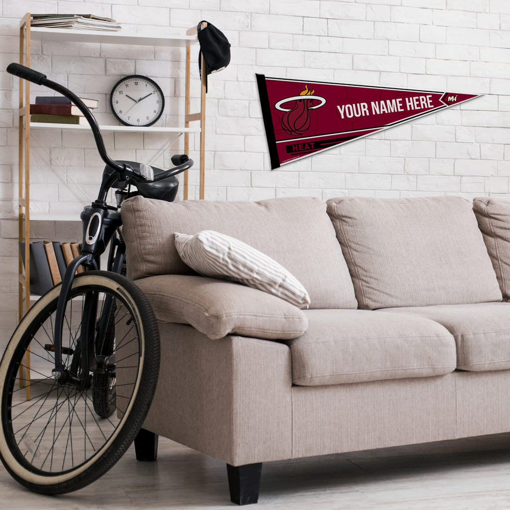 Rico Industries Nba Basketball Miami Heat Personalized - Custom 12'' X 30'' Soft Felt Pennant - Ez To Hang