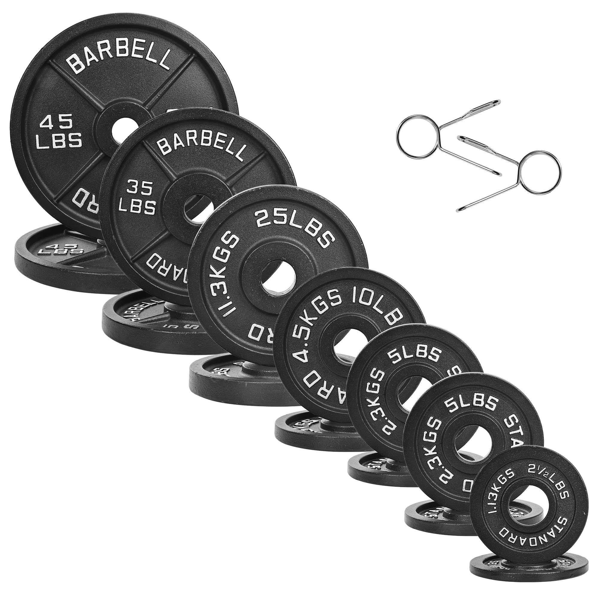 Fitvids 2 Inch Olympic Barbell Weight Plates Set, 255 LB(2.5-45 LB) Barbell Weight Set for Home Gym Strength Training, Deep Grip