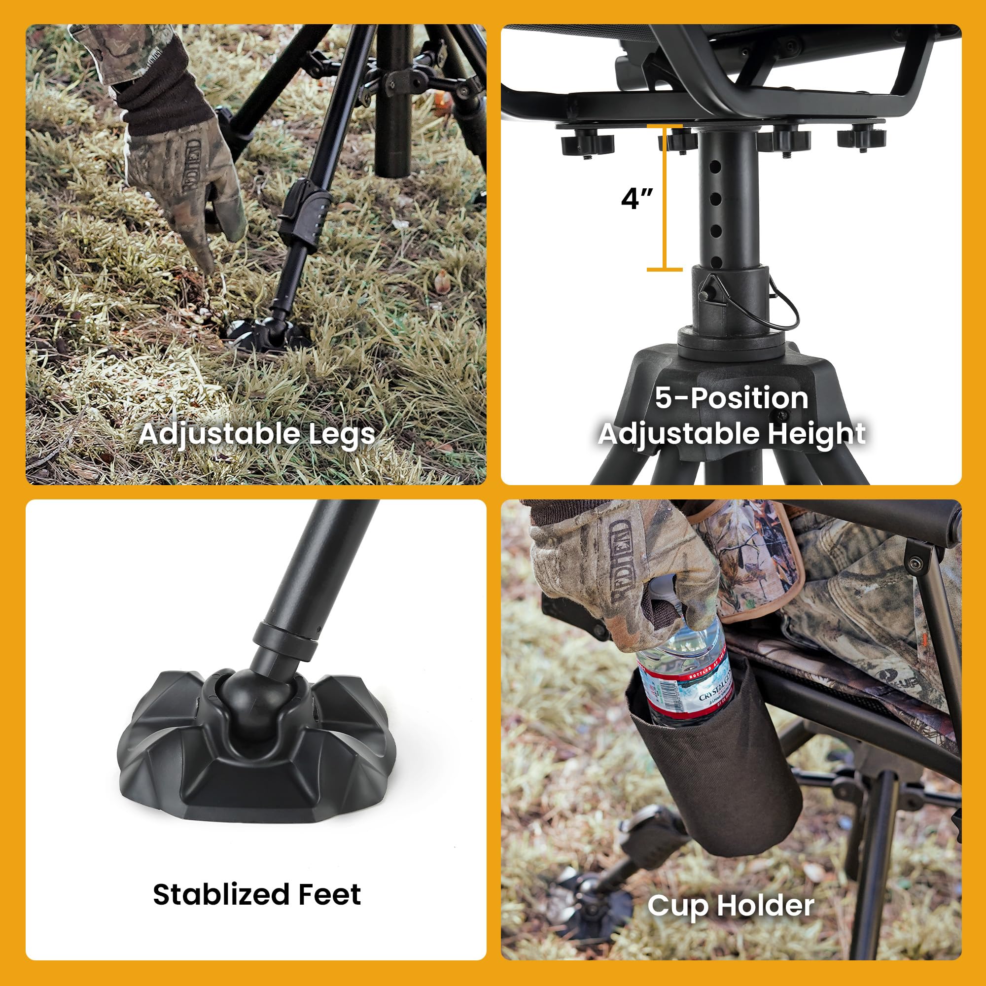 Arrowhead Outdoor 2-Pack Folding 360 Hunting Swivel Blind Chair With Removable Camouflage Seat Pad, Armrest, No-Sink Feet, Shoul