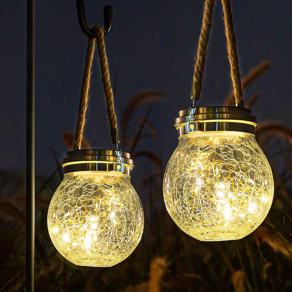 Twilixo Solar Lantern, Crackled Glass Globe Hanging Lights, 30 Led Warm White, Waterproof Garden Decor, 1Pack