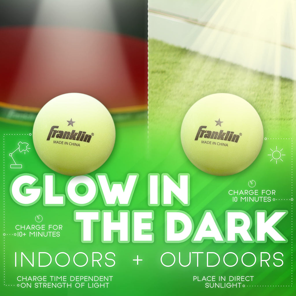 Franklin Sports Glow In The Dark Ping Pong Balls - Official Size + Weight 40Mm Table Tennis Balls - One Star Glow In The Dark Pi