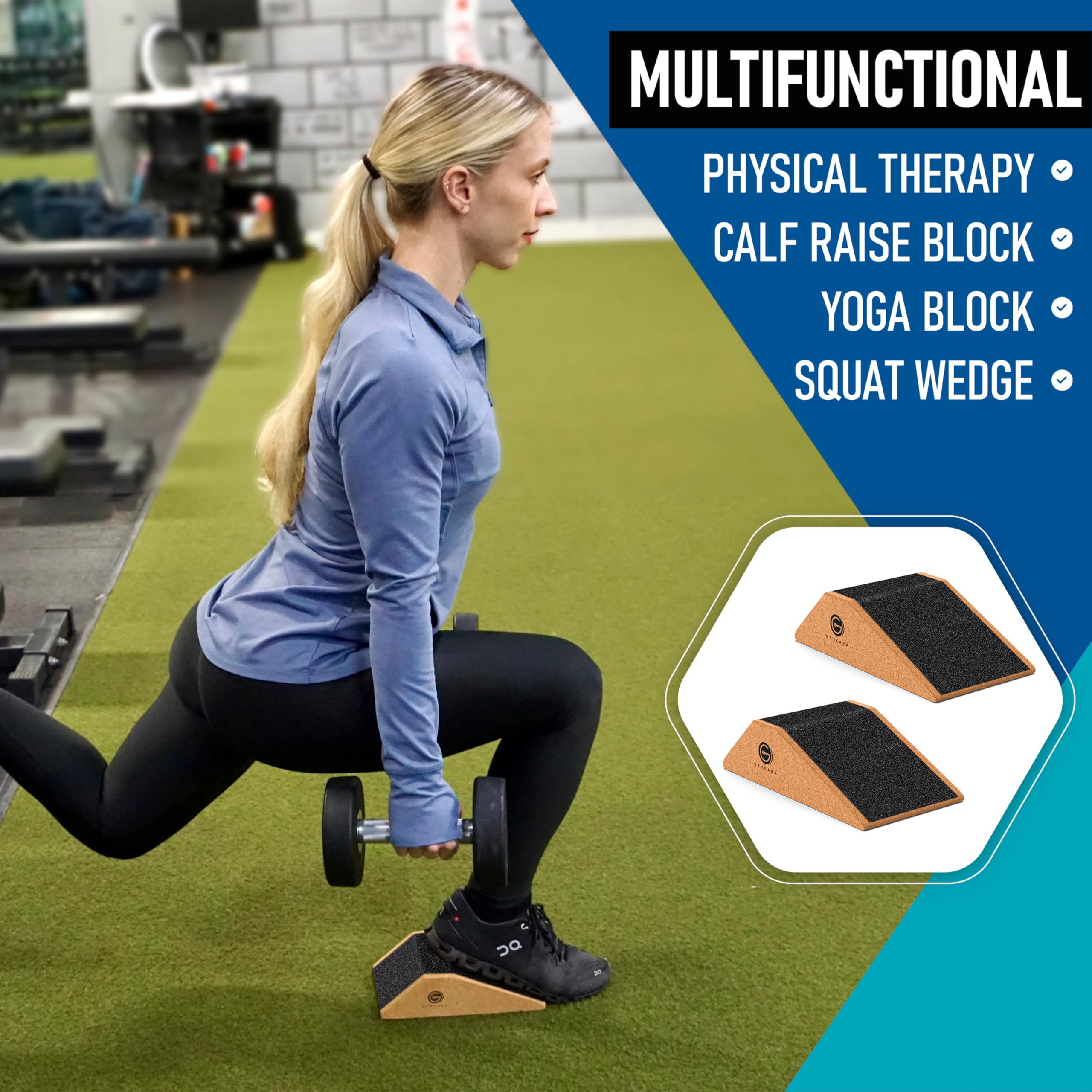 Gymkara Squat Wedge Block Cork 2 Pack - Non Slip Heel Elevated Wedge And Calf Raise Block - Slant Board For Squats To Avoid Musc