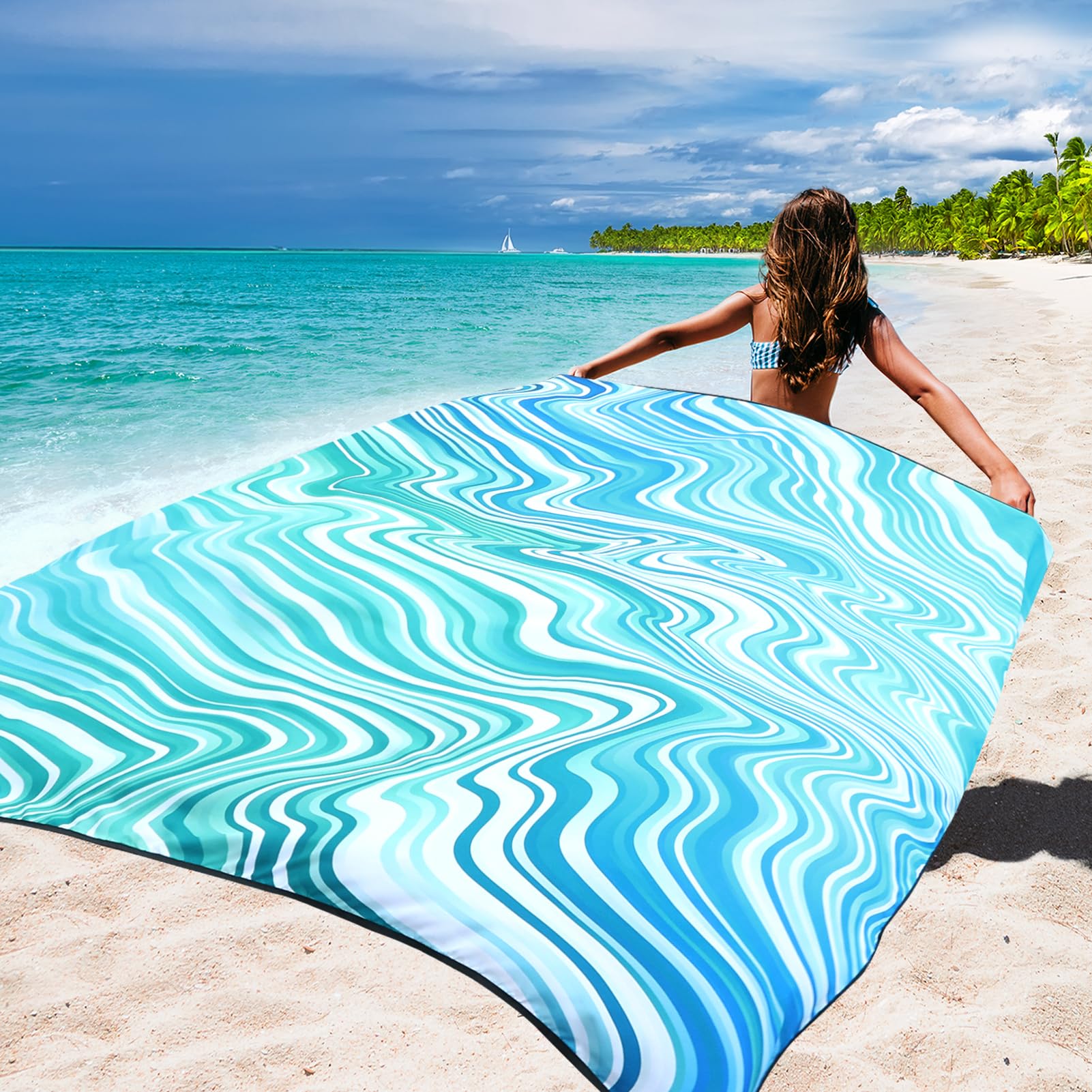 Beach Blanket Waterproof Sandproof Beach Mat 79 X 83/10'X9'For 2-8 Adults Quick Drying Outdoor Picnic Mat Beach Accessories For