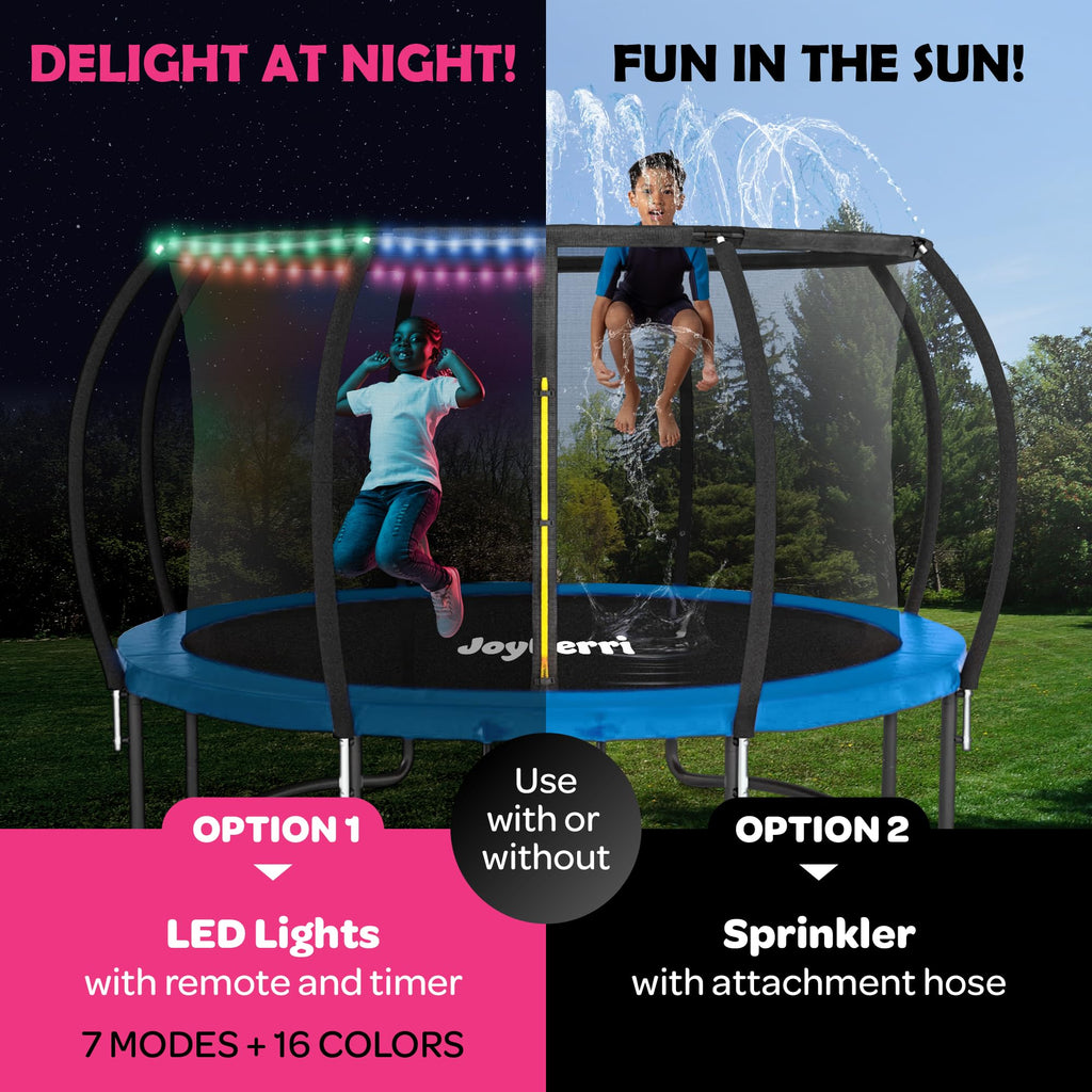 Trampoline for Kids and Adults -12Ft Trampoline with Net - with Bonus Sprinkler and LED Lights/ASTM Certified/Extra Sturdy Recre