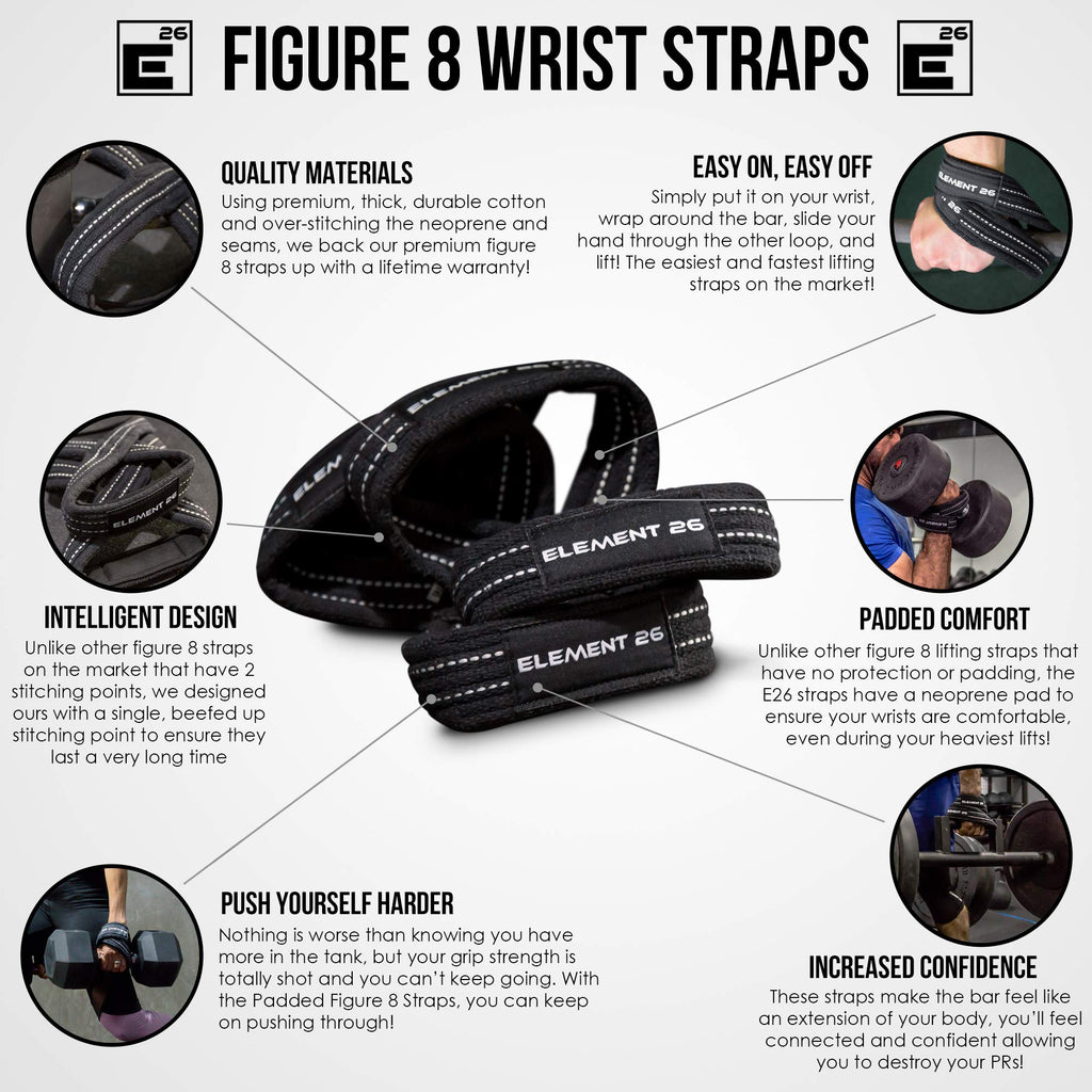Padded Figure 8 Wrist Straps - Weightlifting Straps - Figure 8 Straps - Wrist Straps For Functional Fitness, Weight Lifting, Dea