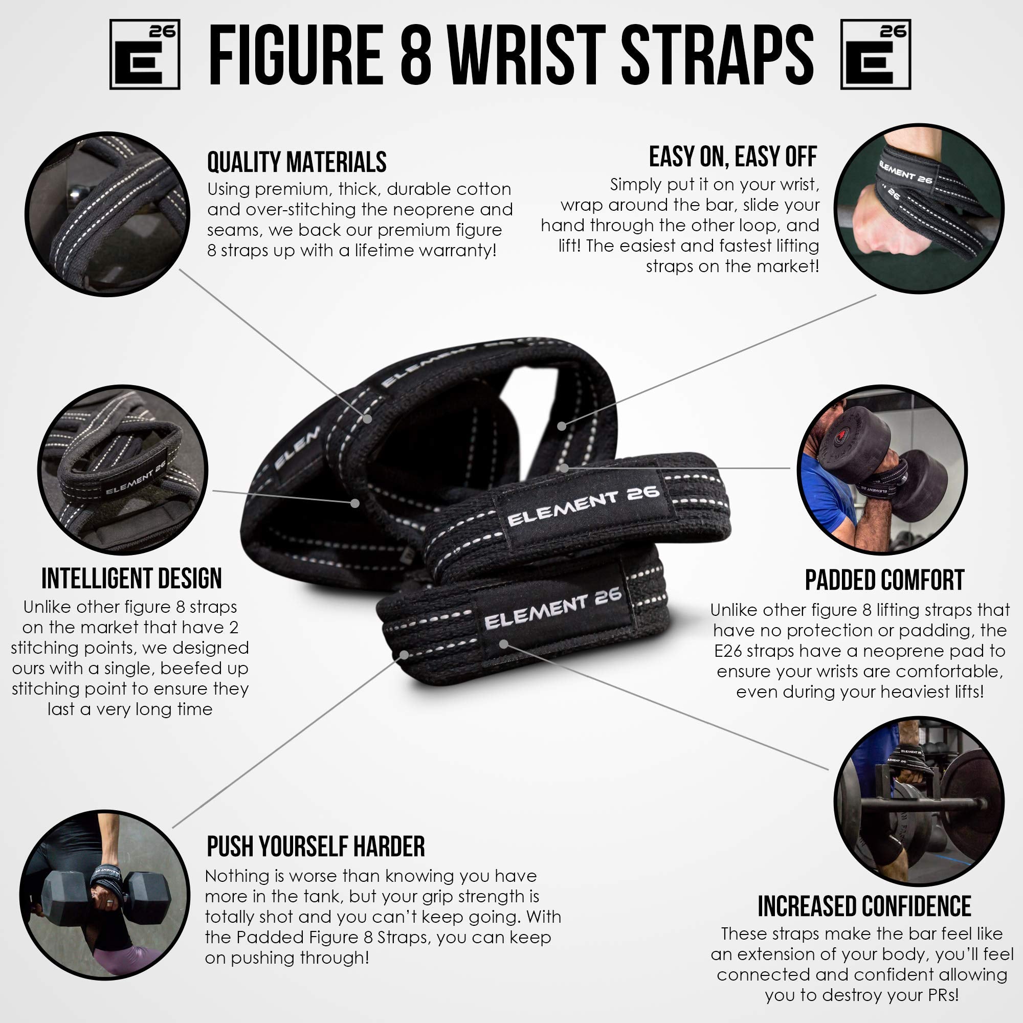Padded Figure 8 Wrist Straps - Weightlifting Straps - Figure 8 Straps - Wrist Straps For Functional Fitness, Weight Lifting, Dea