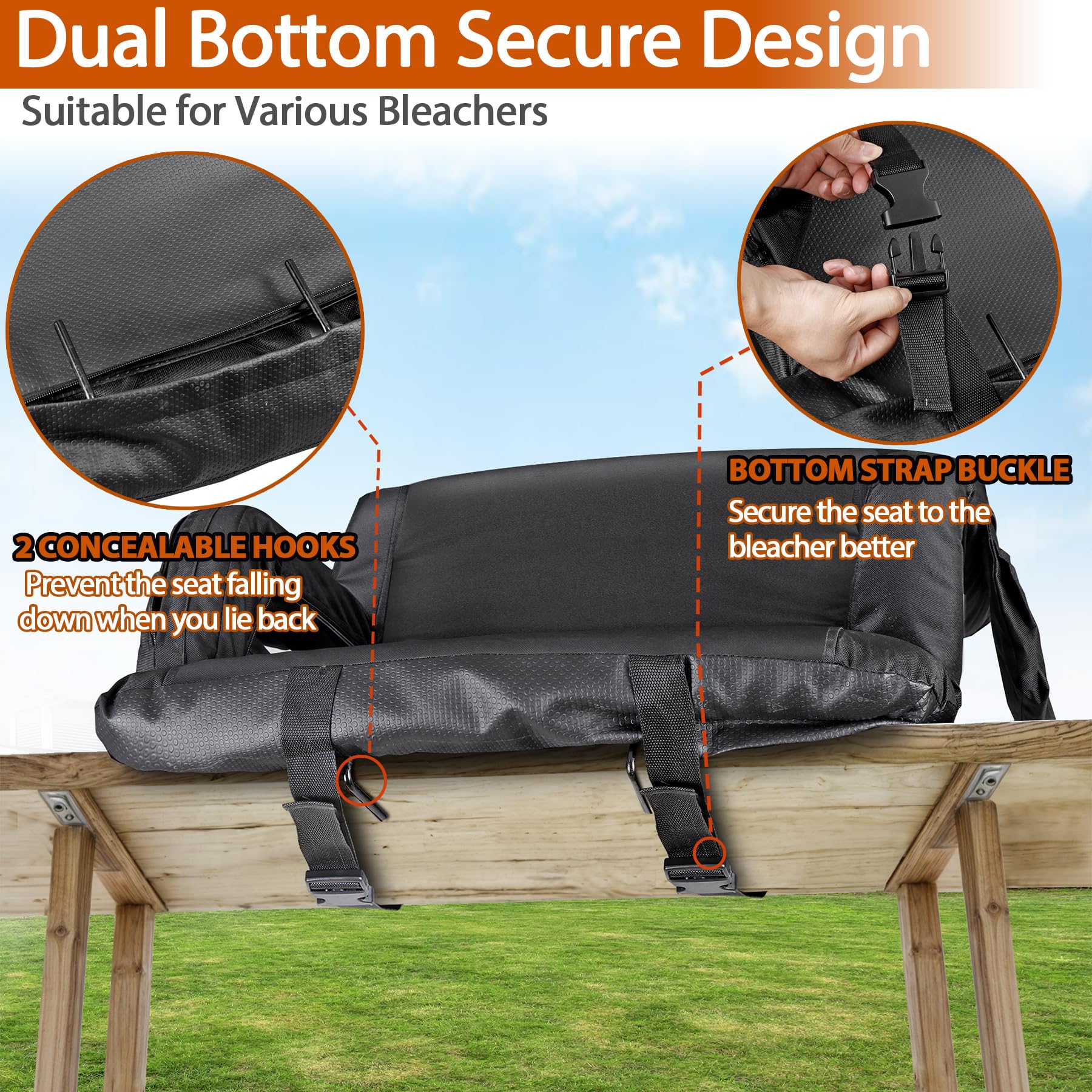 Nova Microdermabrasion Heated Stadium Seats For Bleachers W/Back Support Padded Cushion Portable 2 Pack Reclining Bleacher Seats